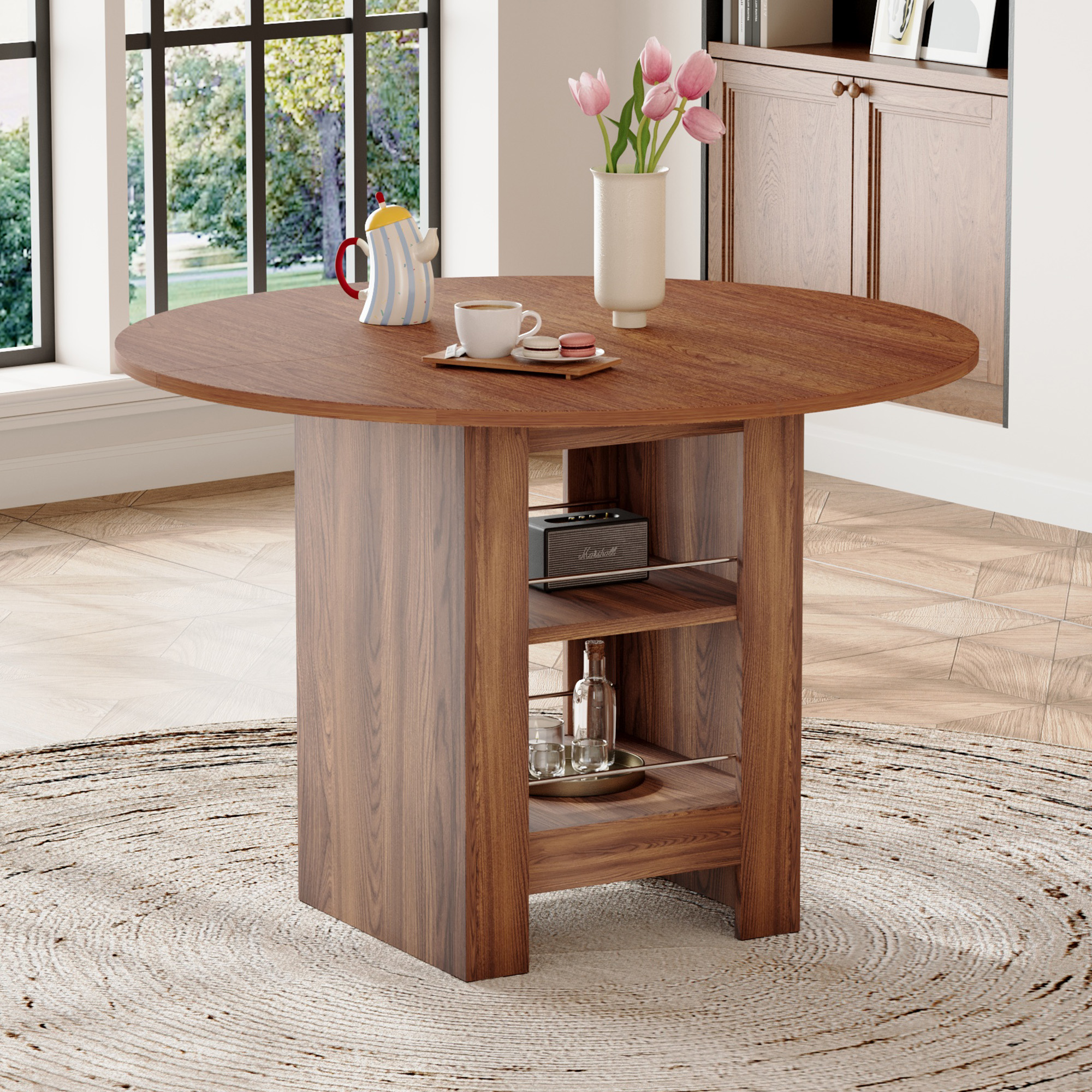Table à manger ronde 42 po MDF noyer 30 po haut
