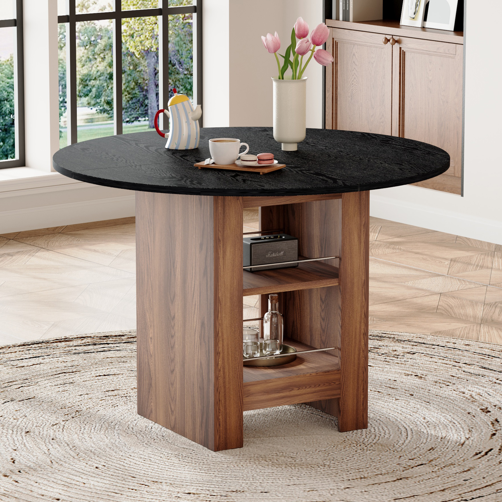 Table à manger ronde 42 po MDF noir 30 po haut