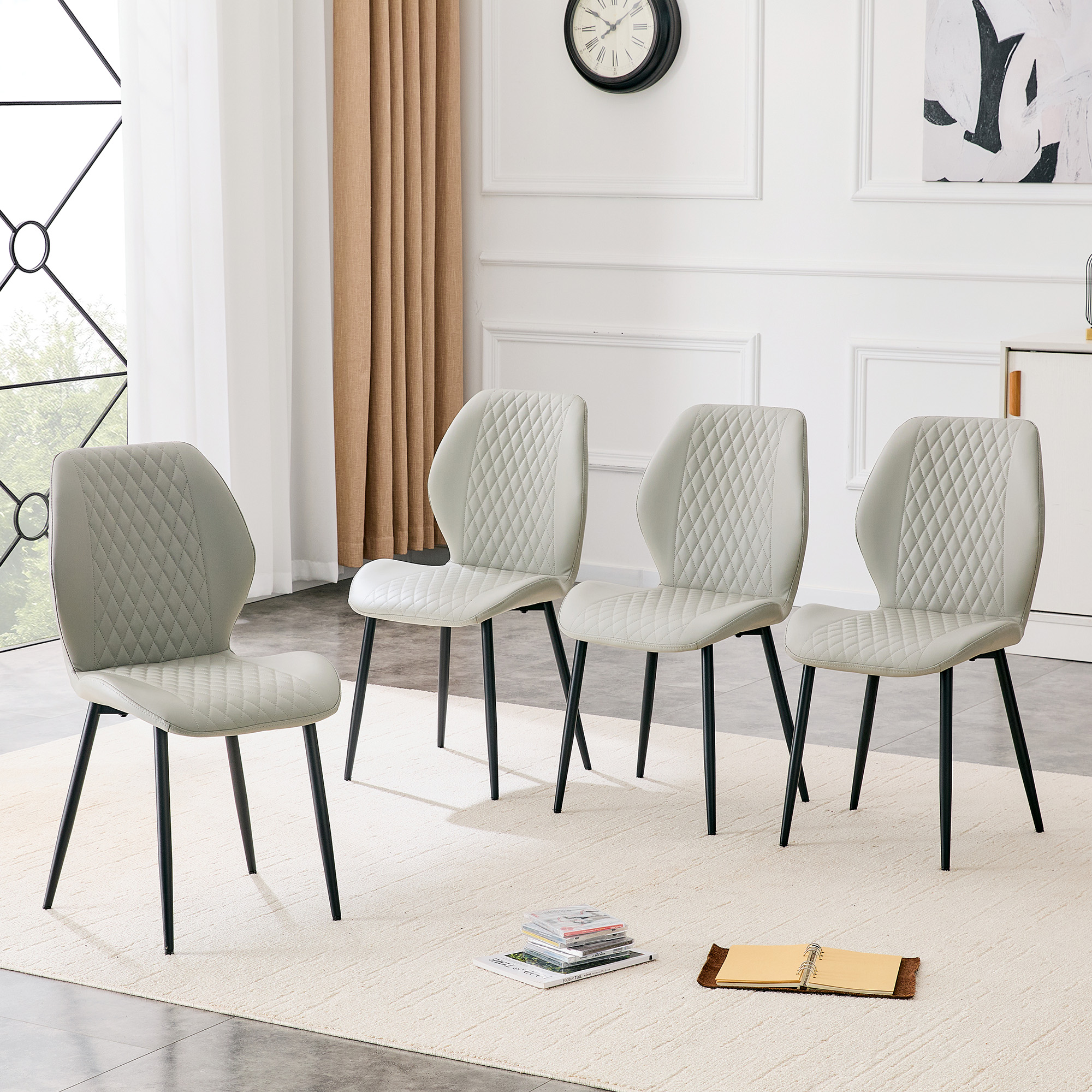 Ensemble 4 chaises gris diamant, pieds métal noir