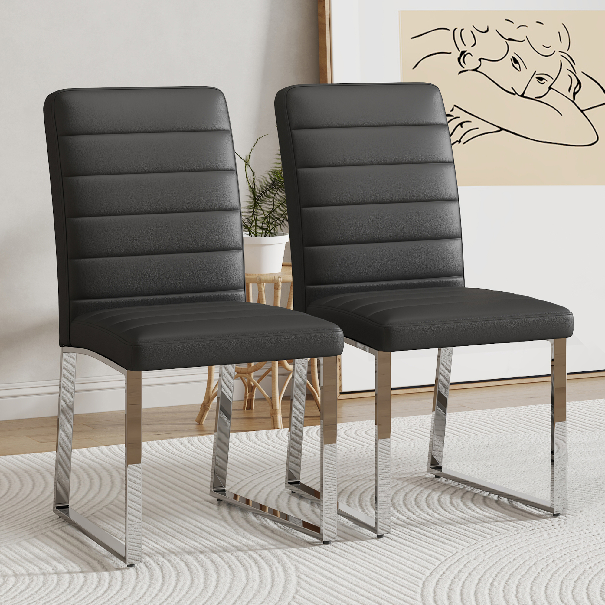 2-Pack Chaises bureau PU mousse haute densité - Noir