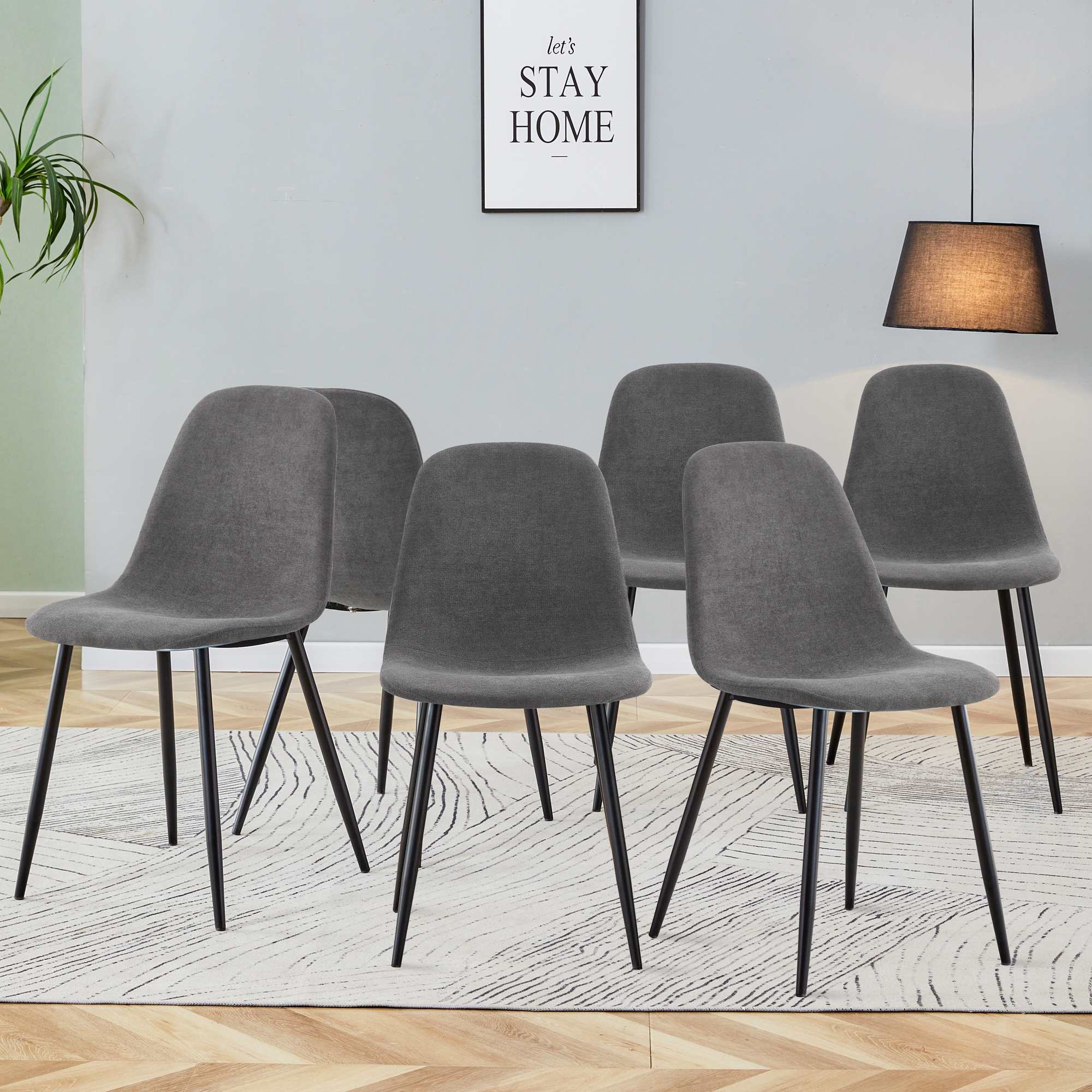 Ens. 6 chaises salle à manger gris foncé lin-coton W1151124300