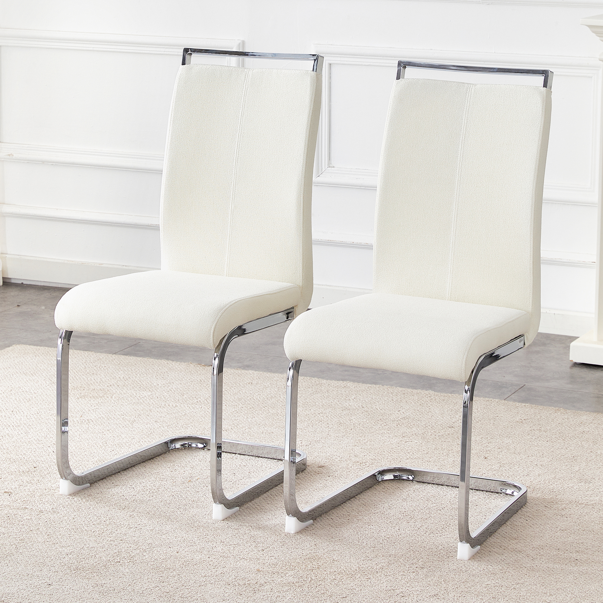 2 chaises salle à manger tissu crème 39,3 po, dossier ergonomique
