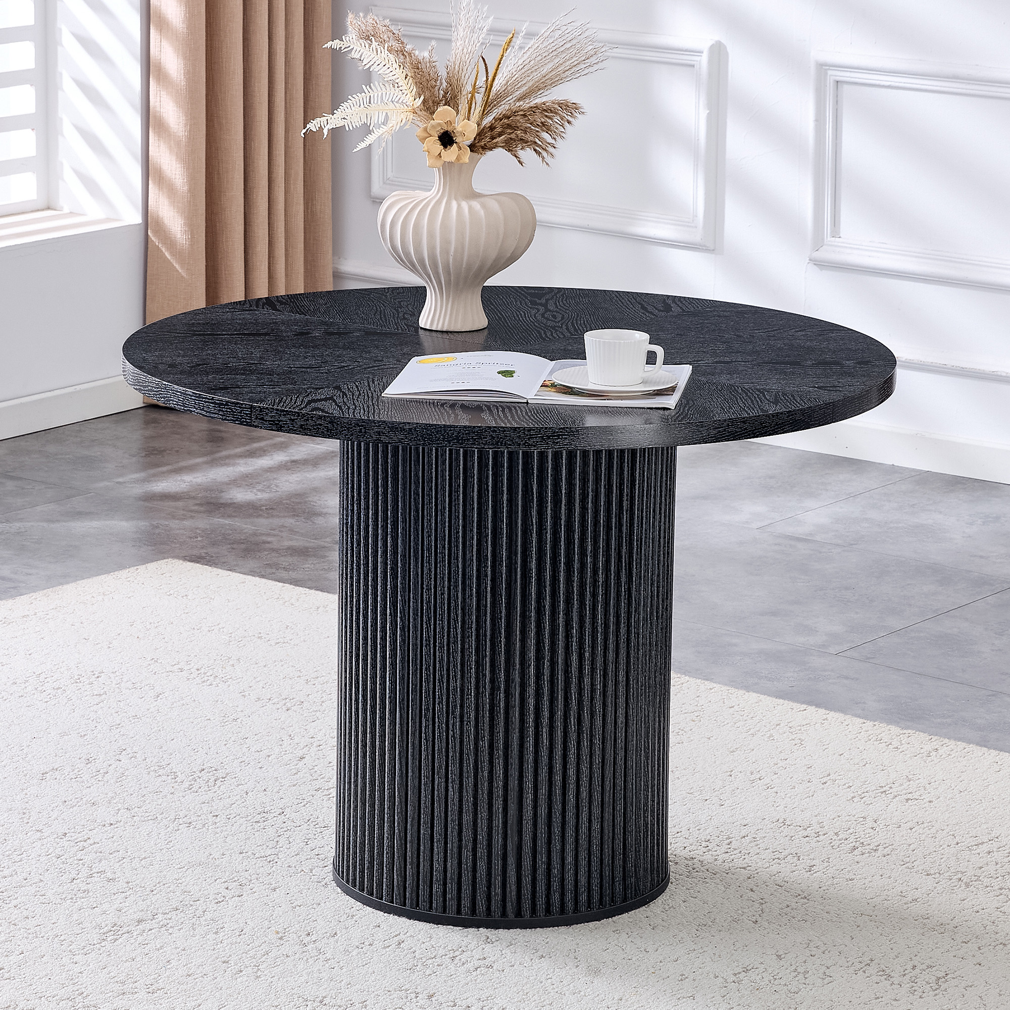 Table à manger ronde 42 po bois noir