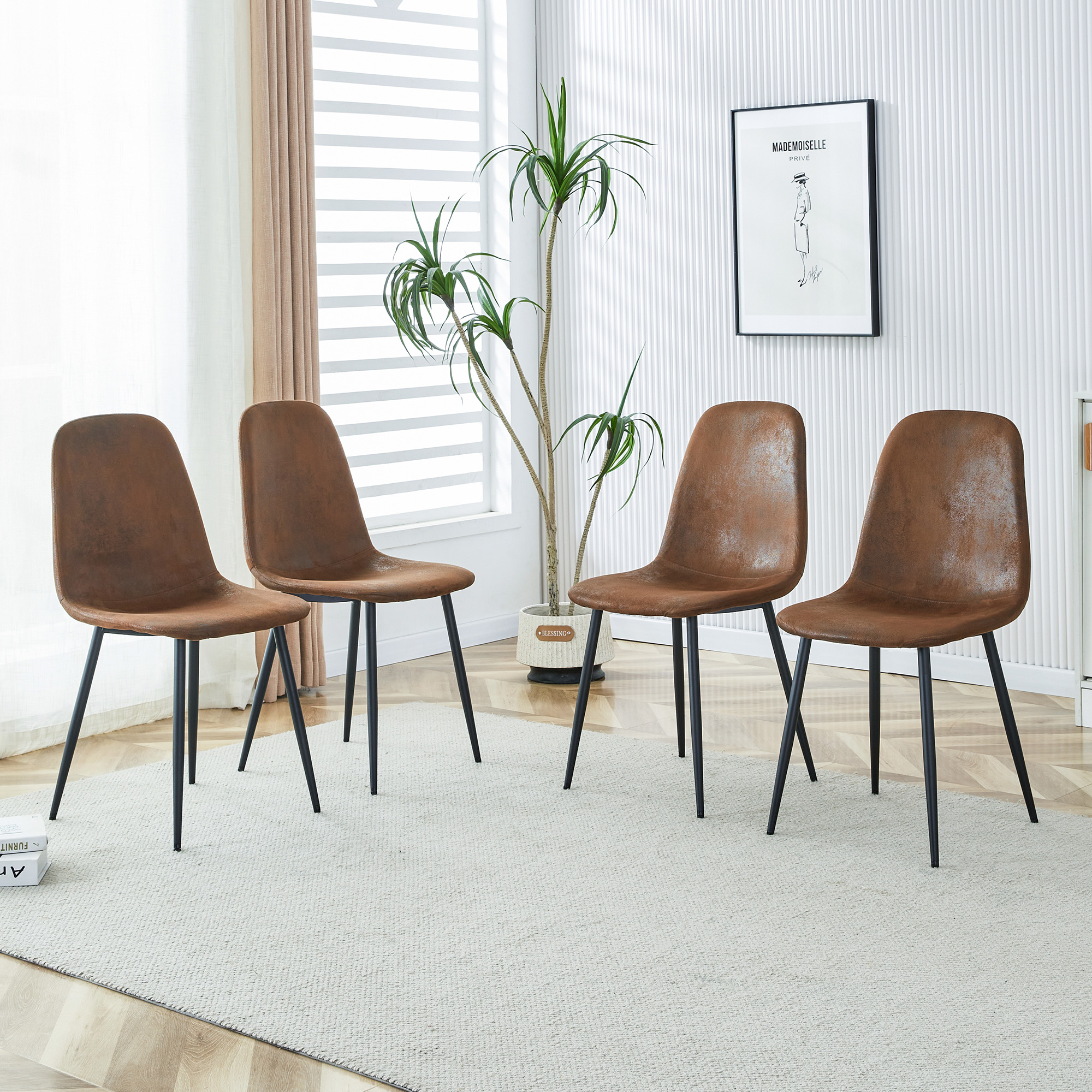Ensemble de 4 chaises de restaurant style médiéval moderne avec coussin souple et pieds métal noir W115149079