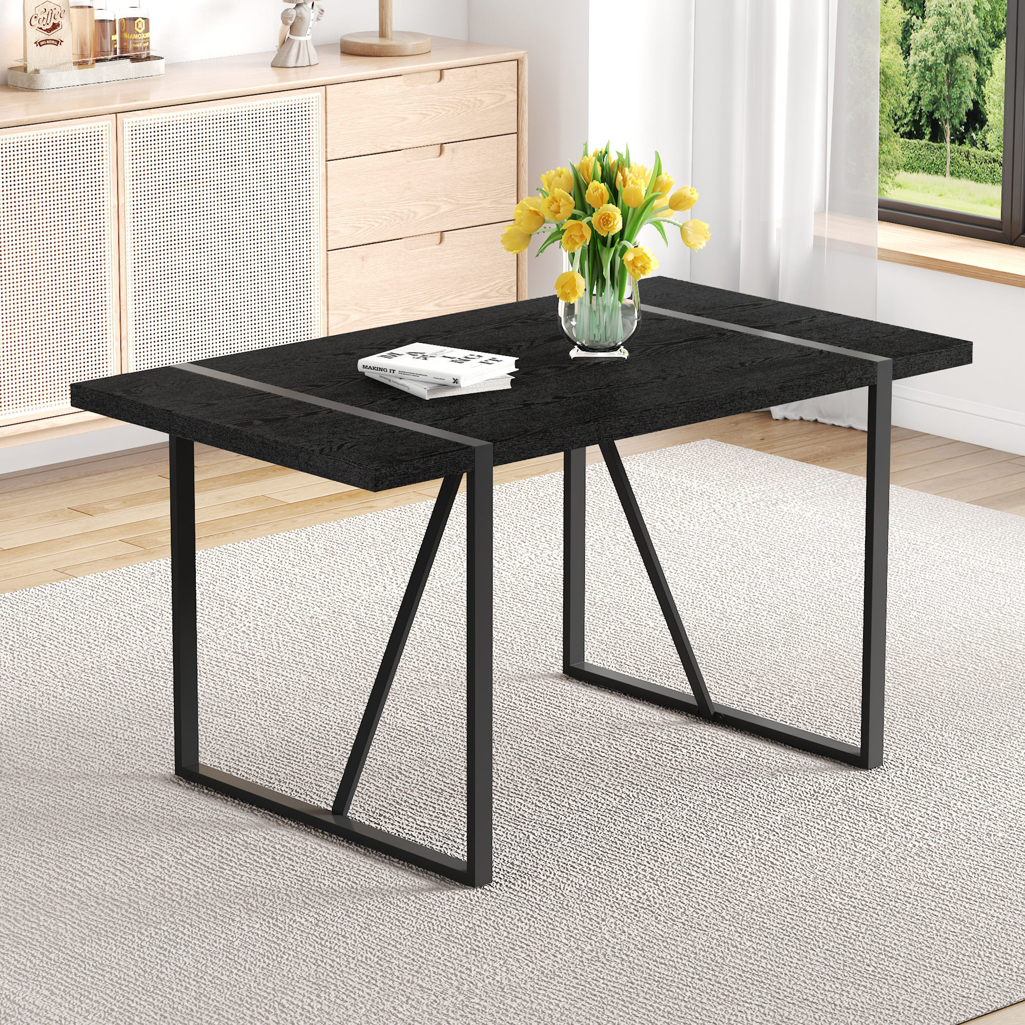 Table salle à manger 55 po, dessus noir texturé, style rétro