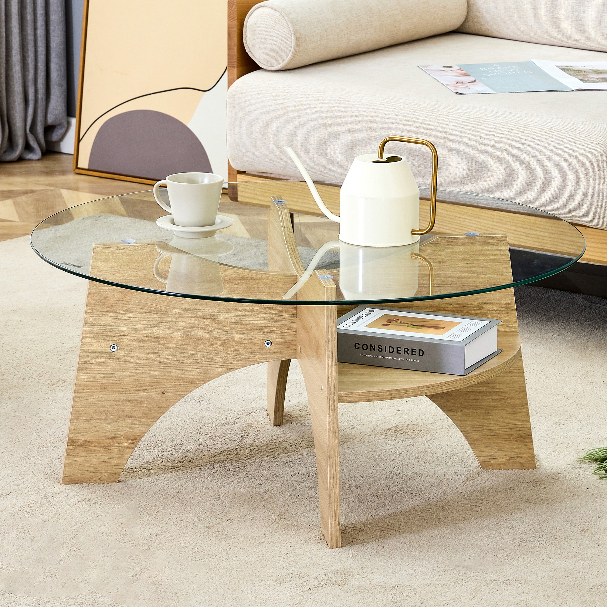 Table basse verre trempé rond 31.5po design piédestal