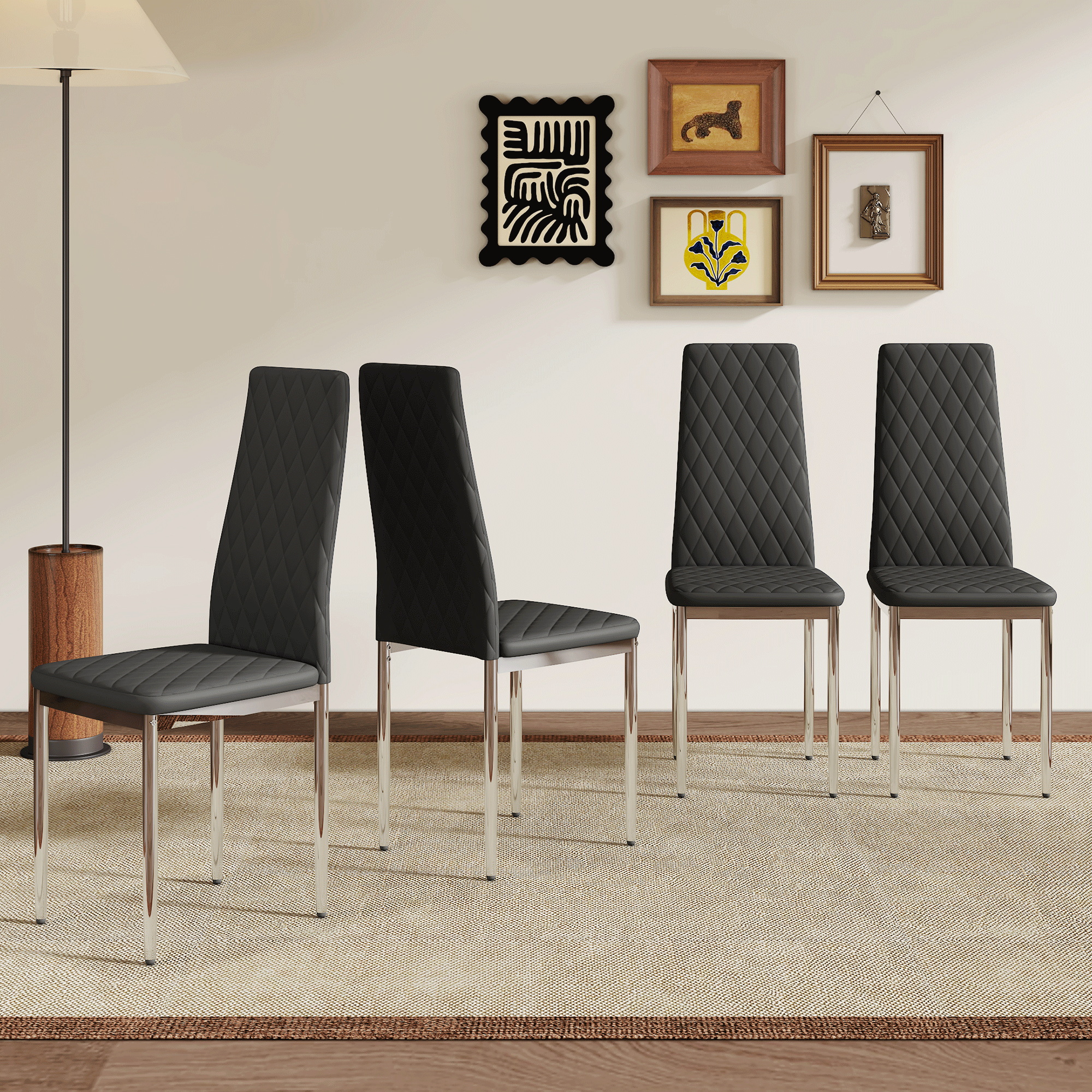 Chaises salle à manger 4 pièces noir PU pieds métal