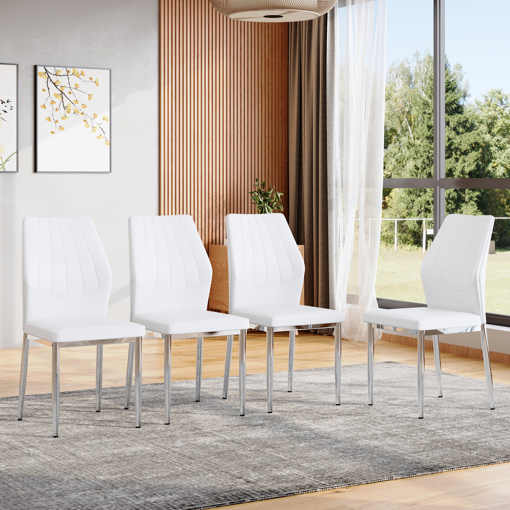 Ensemble 4 chaises salle à manger argent blanc 37po PU ergonomique