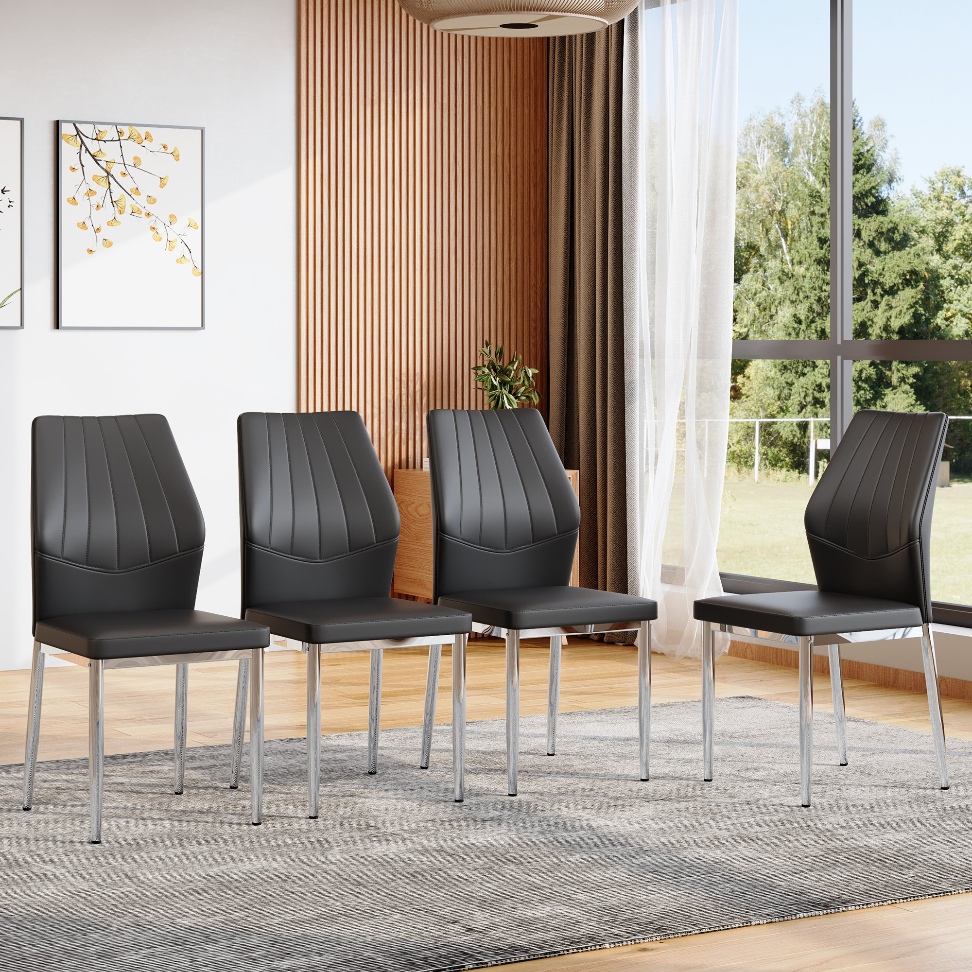 Chaises salle à manger 4 pièces noir argent - PU