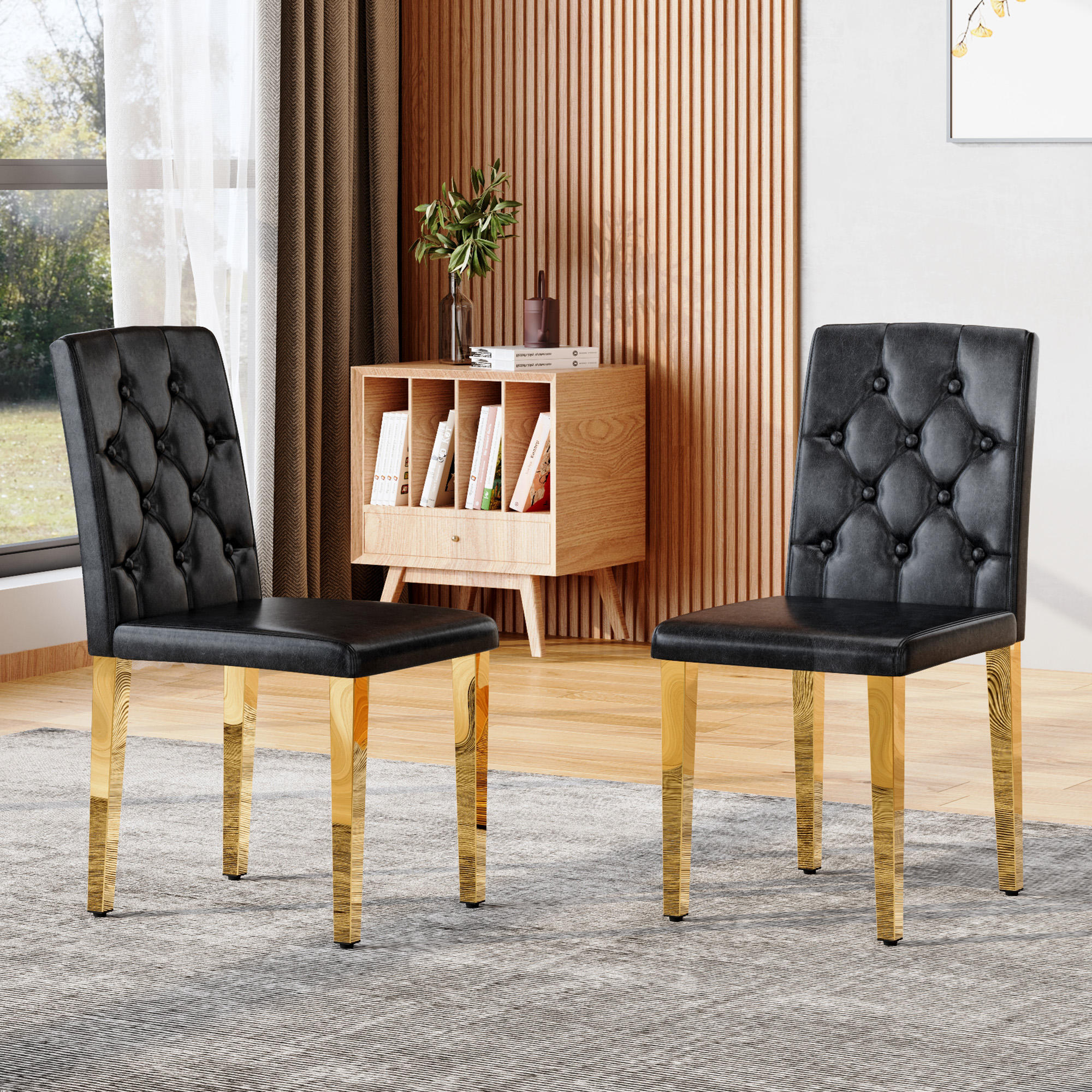 Chaises salle à manger 2pc PU noir dossier métal