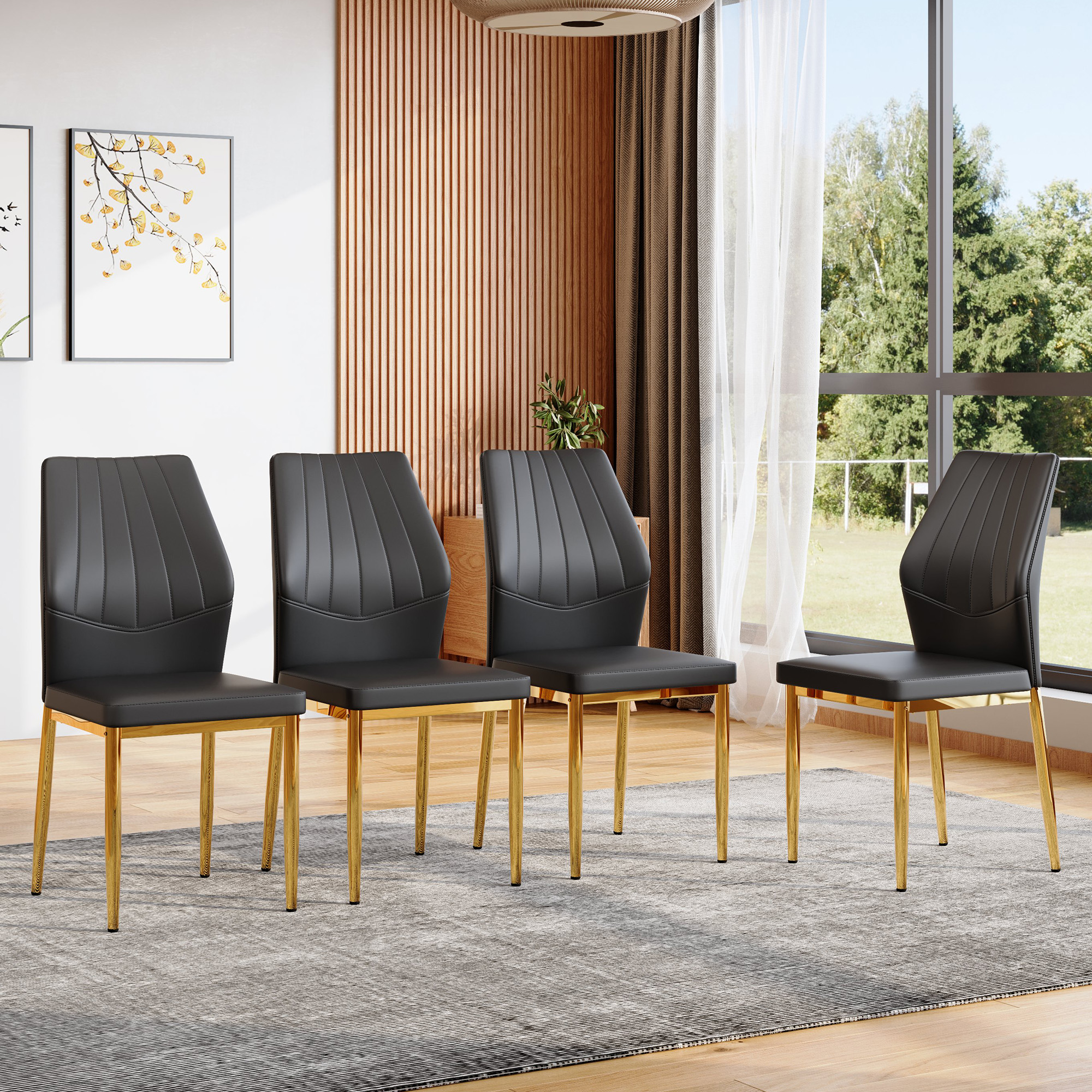 Ensemble 4 chaises salle à manger noir 37po ergonomique PU