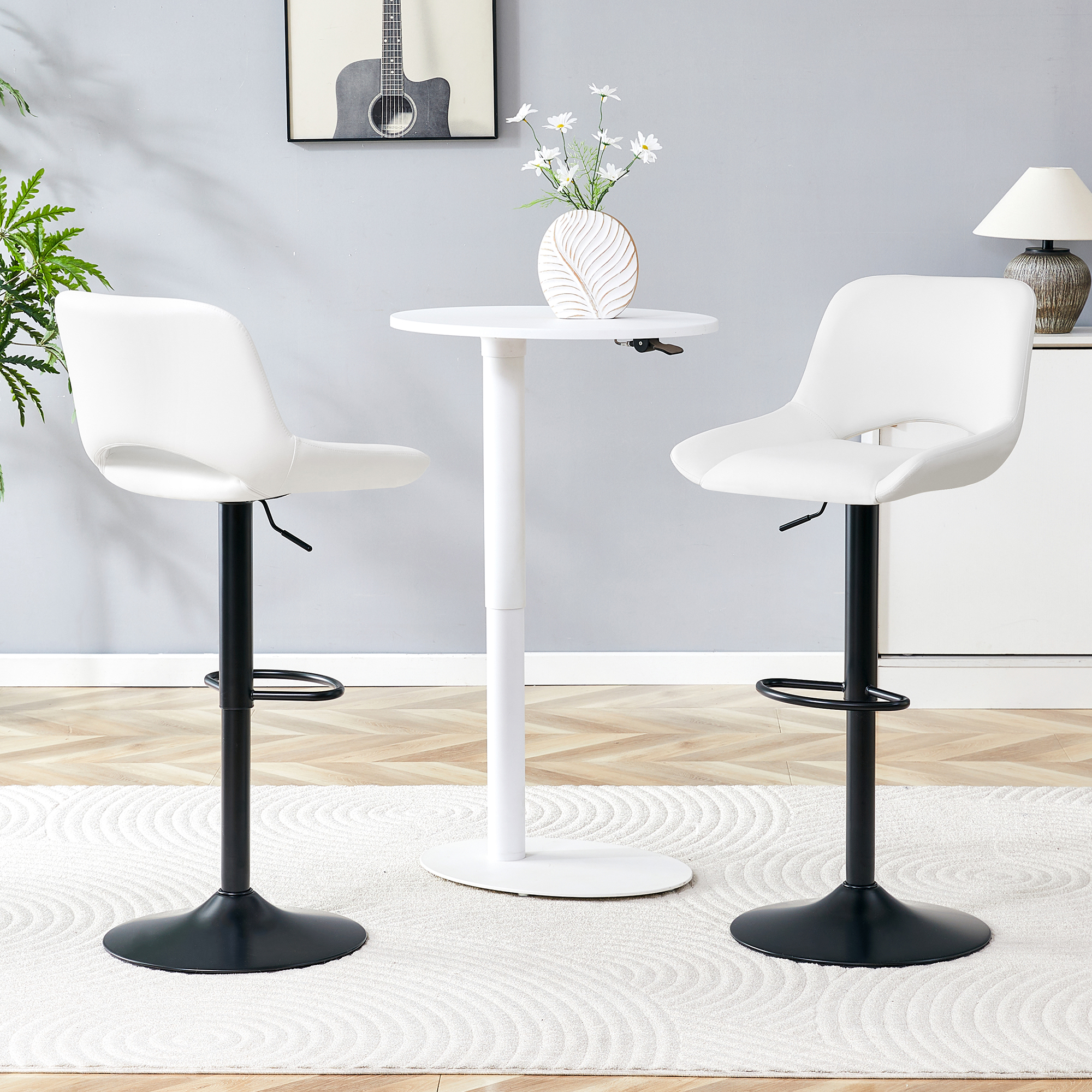 Ensemble 2 tabourets bar ajustables pivotants blanc, 250 lbs