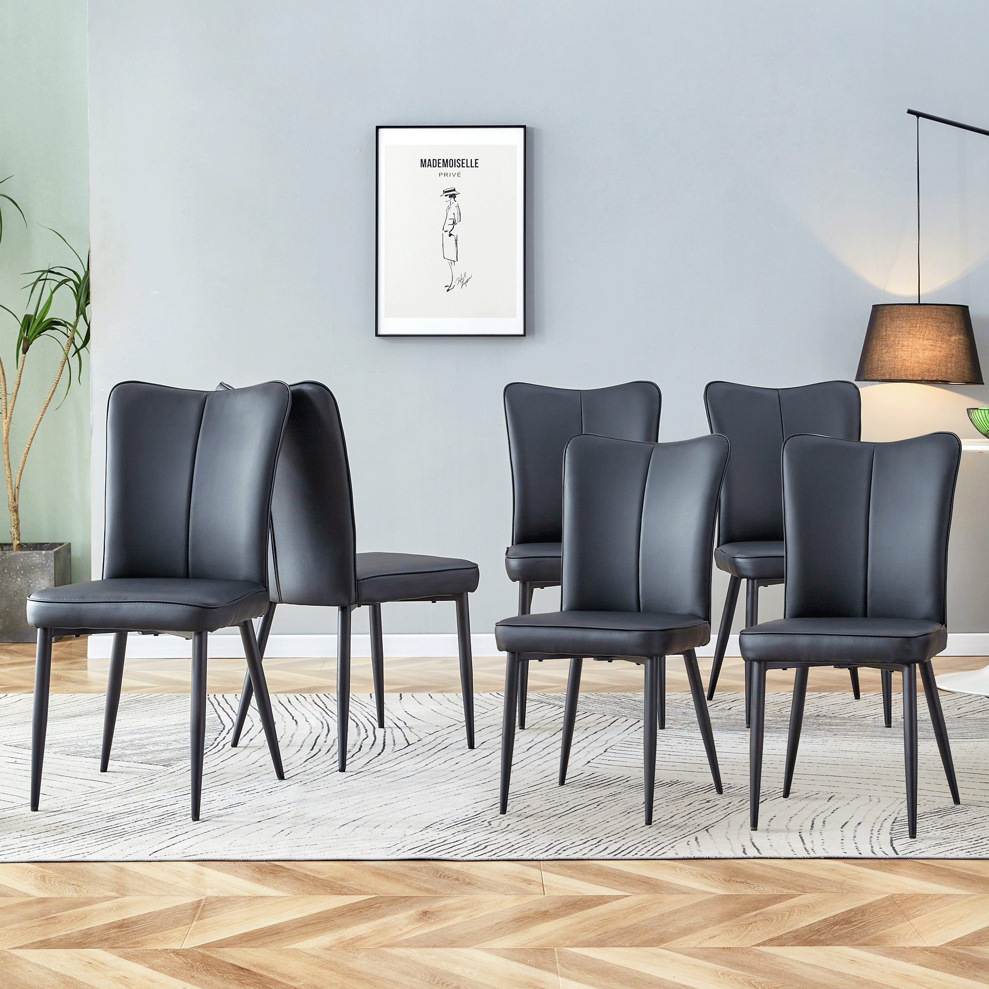 Ensemble 6 chaises cuir noir moderne cuisine