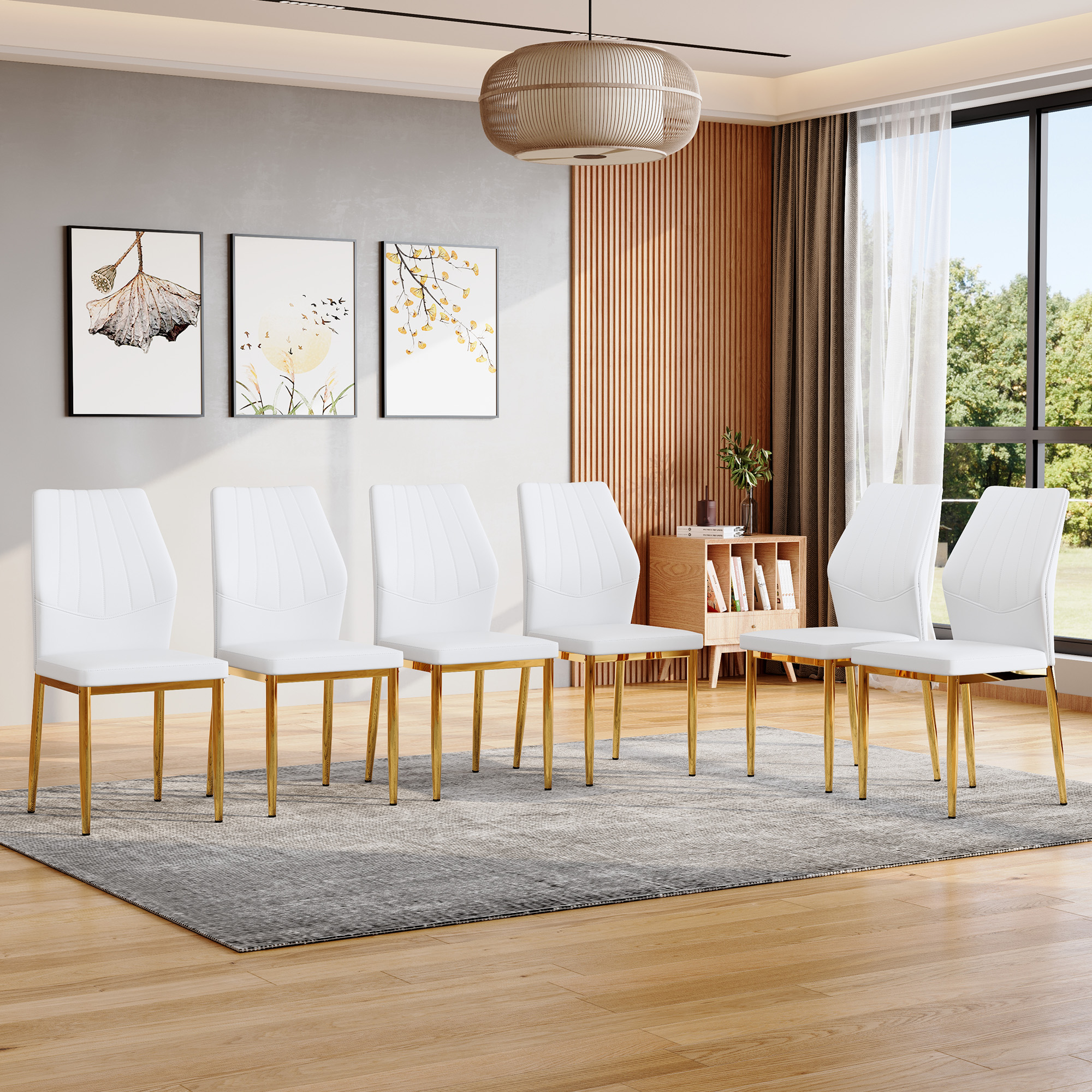 Ensemble 6 chaises salle à manger or-blanc 37 po