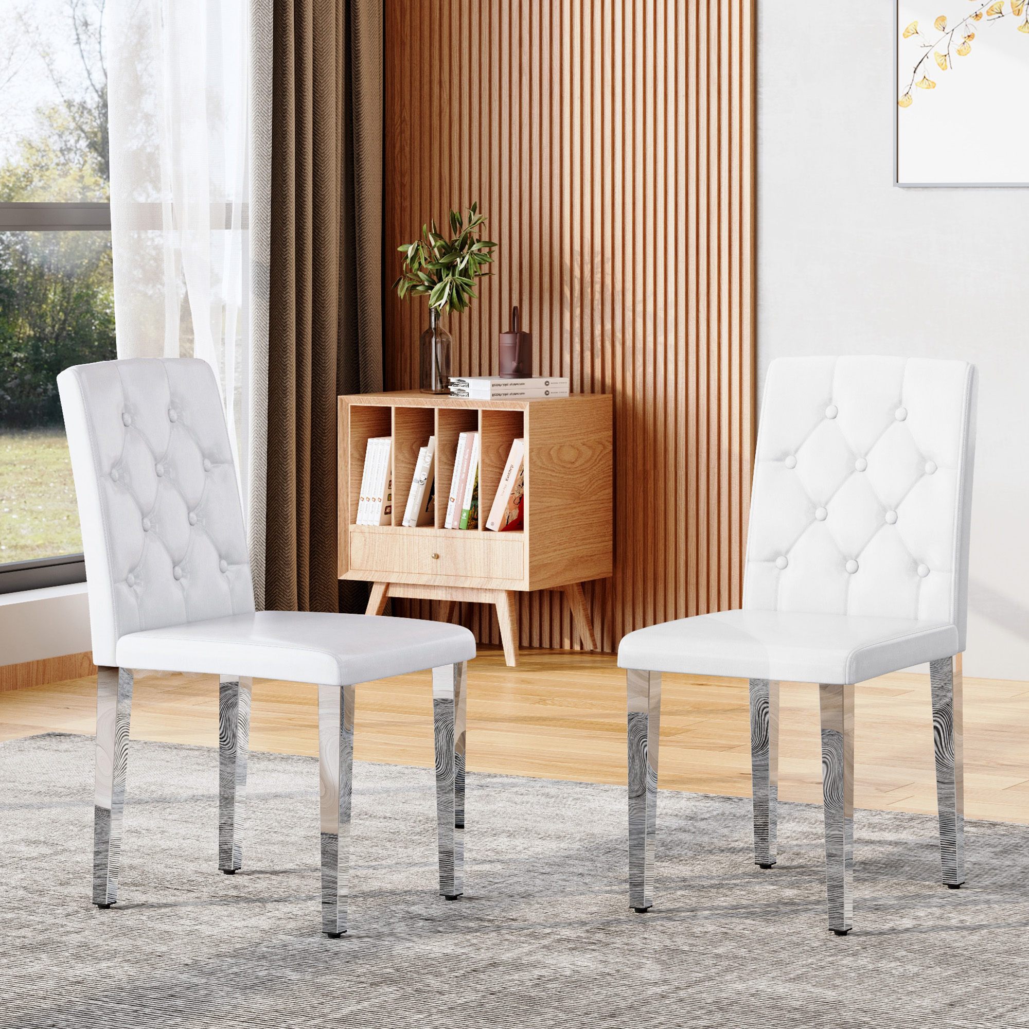 Chaises salle à manger 2pc PU blanc dossier métal