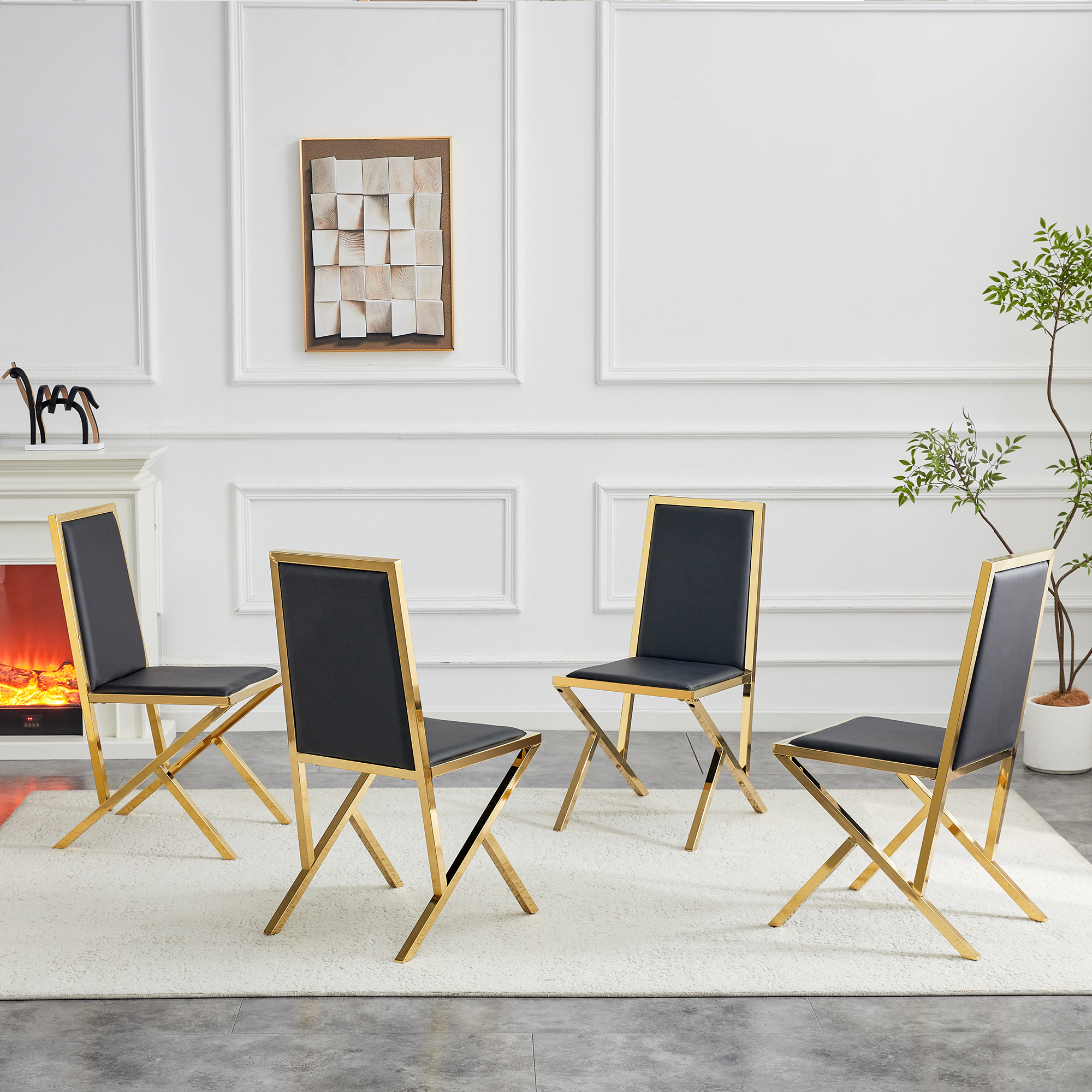 Ensemble 4 chaises salle à manger or et noir
