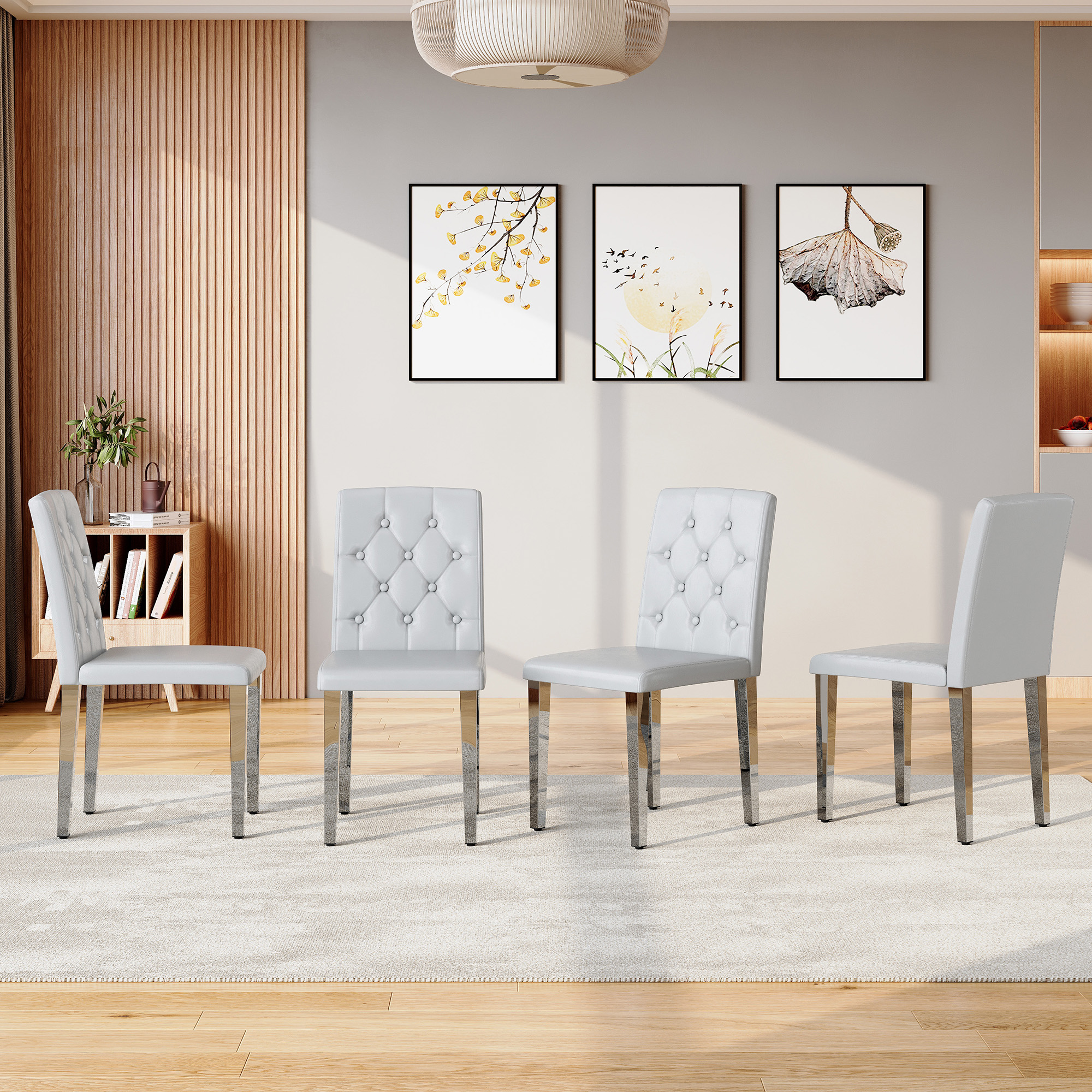 4 chaises salle à manger gris PU, jambes métal