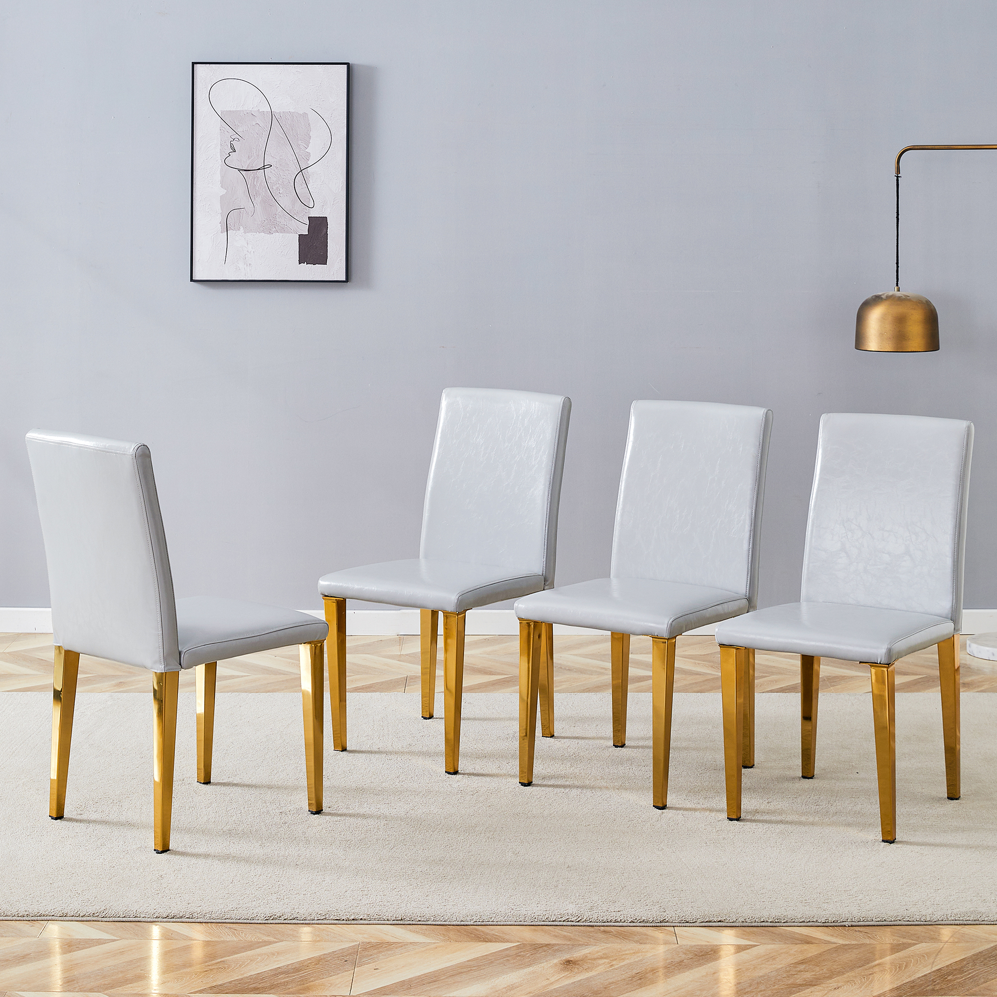 4 chaises salle manger gris clair PU confortables