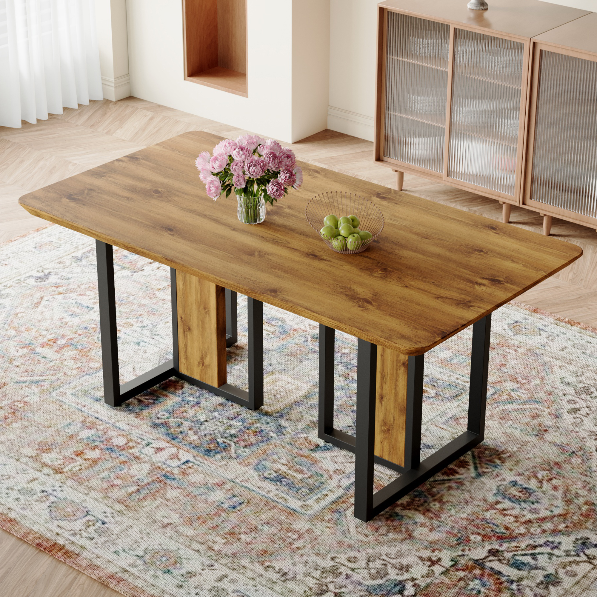 Table à manger rectangulaire bois, design minimaliste luxe, 67x36x30po