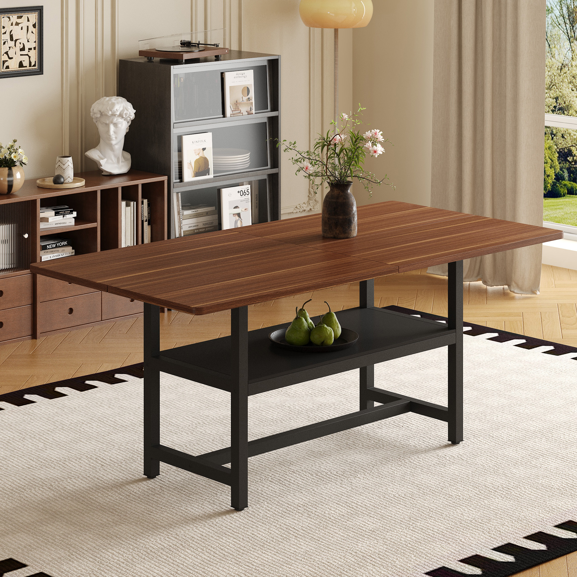 Table à manger 71x35,4 po noyer, plateforme rangement