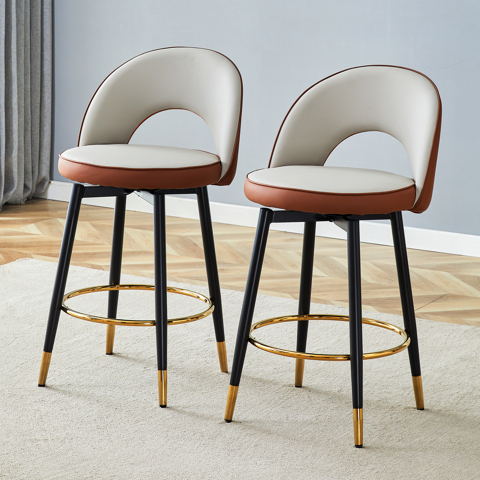 Chaise de bar pivotante 360° brune, Ensemble 2 unités