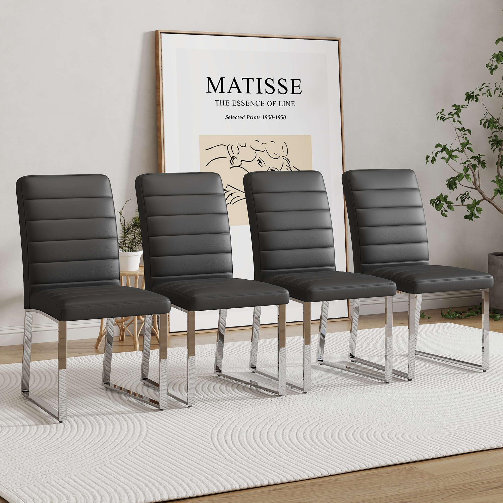 Ensemble 4 chaises, coussin 2,1", structure fer, W1151134525