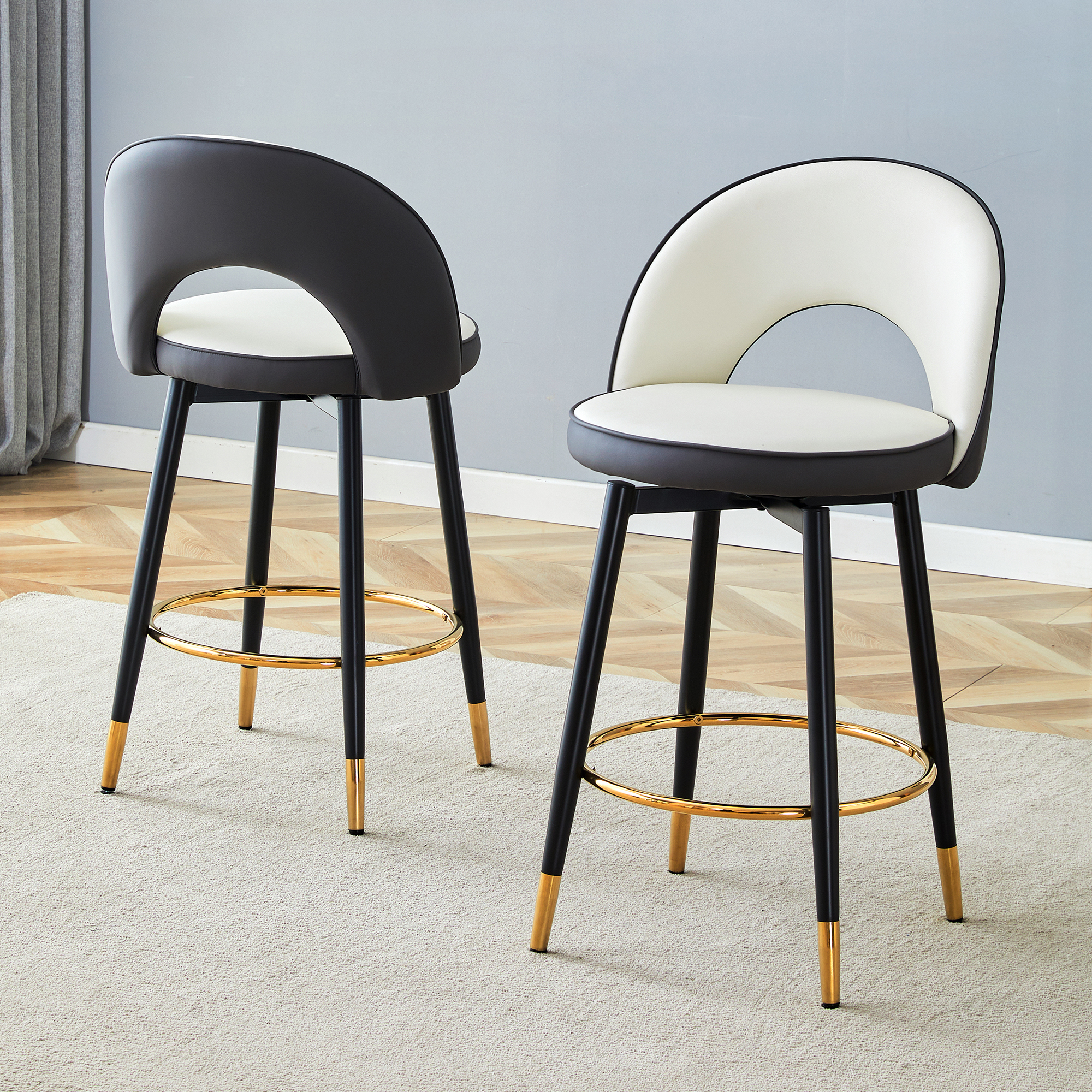 Chaise de bar pivotante 360° grise, Ensemble 2 unités