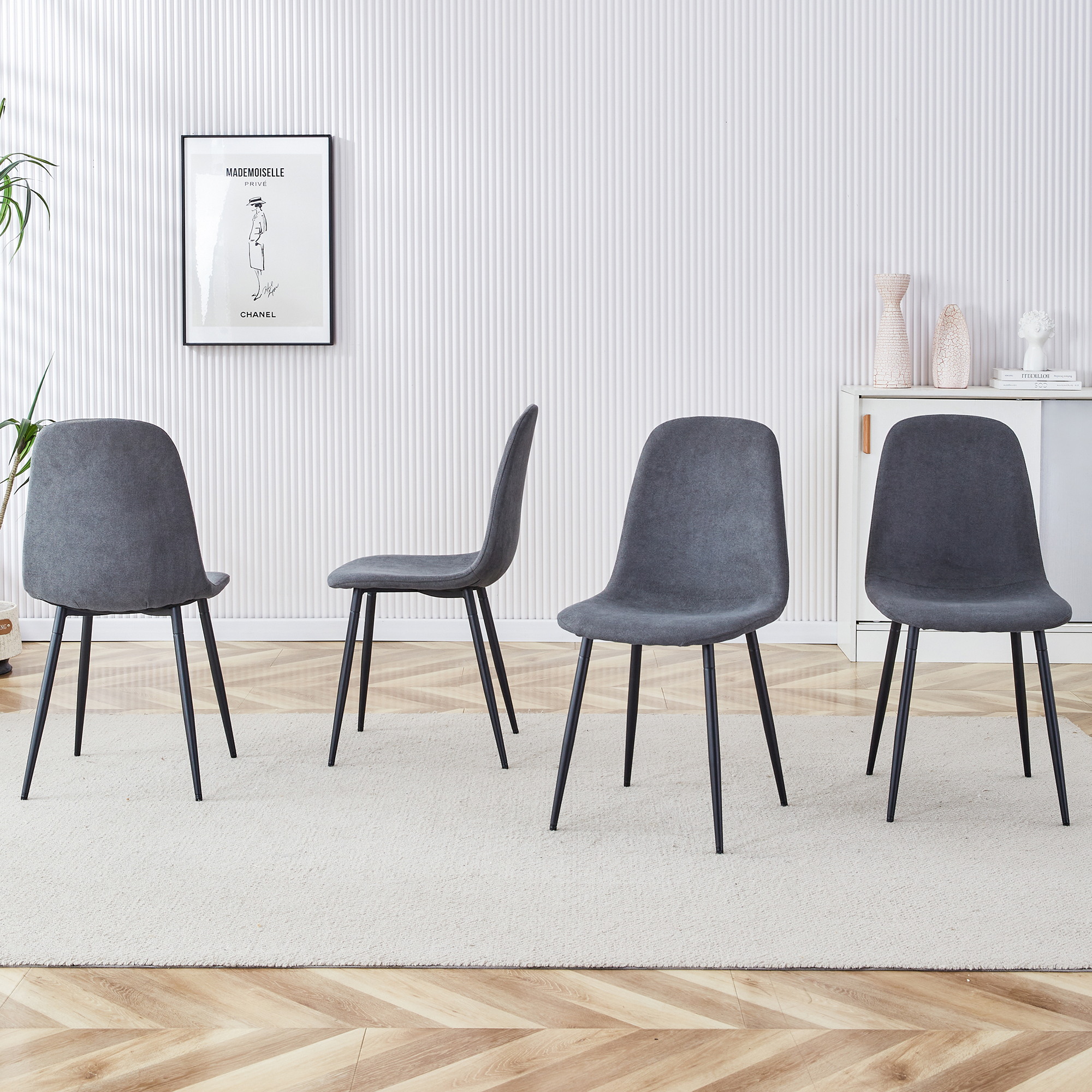 Ensemble de 4 chaises de salle à manger lin gris foncé W115164380