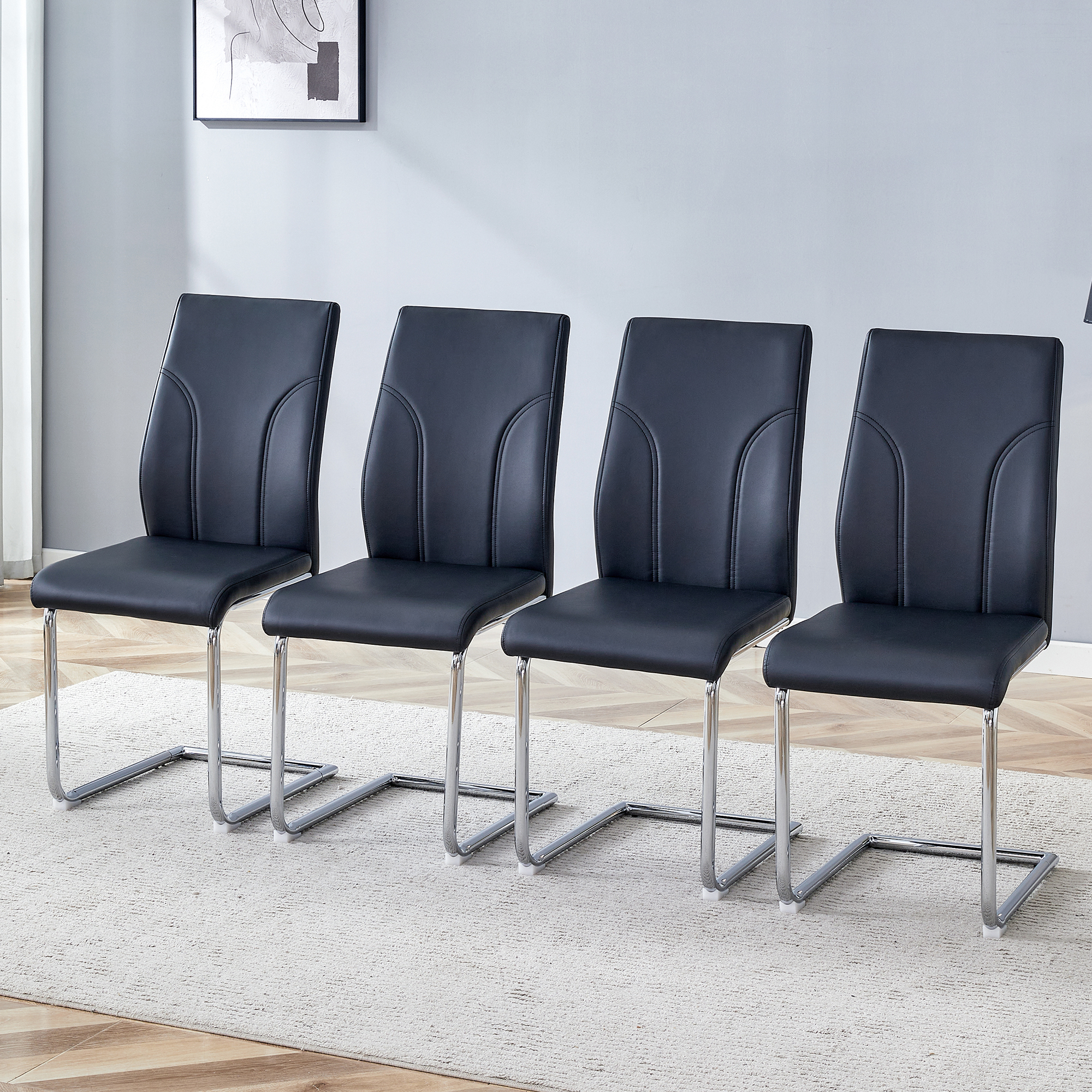 Ensemble 4 chaises PU noir, dossier haut, robuste