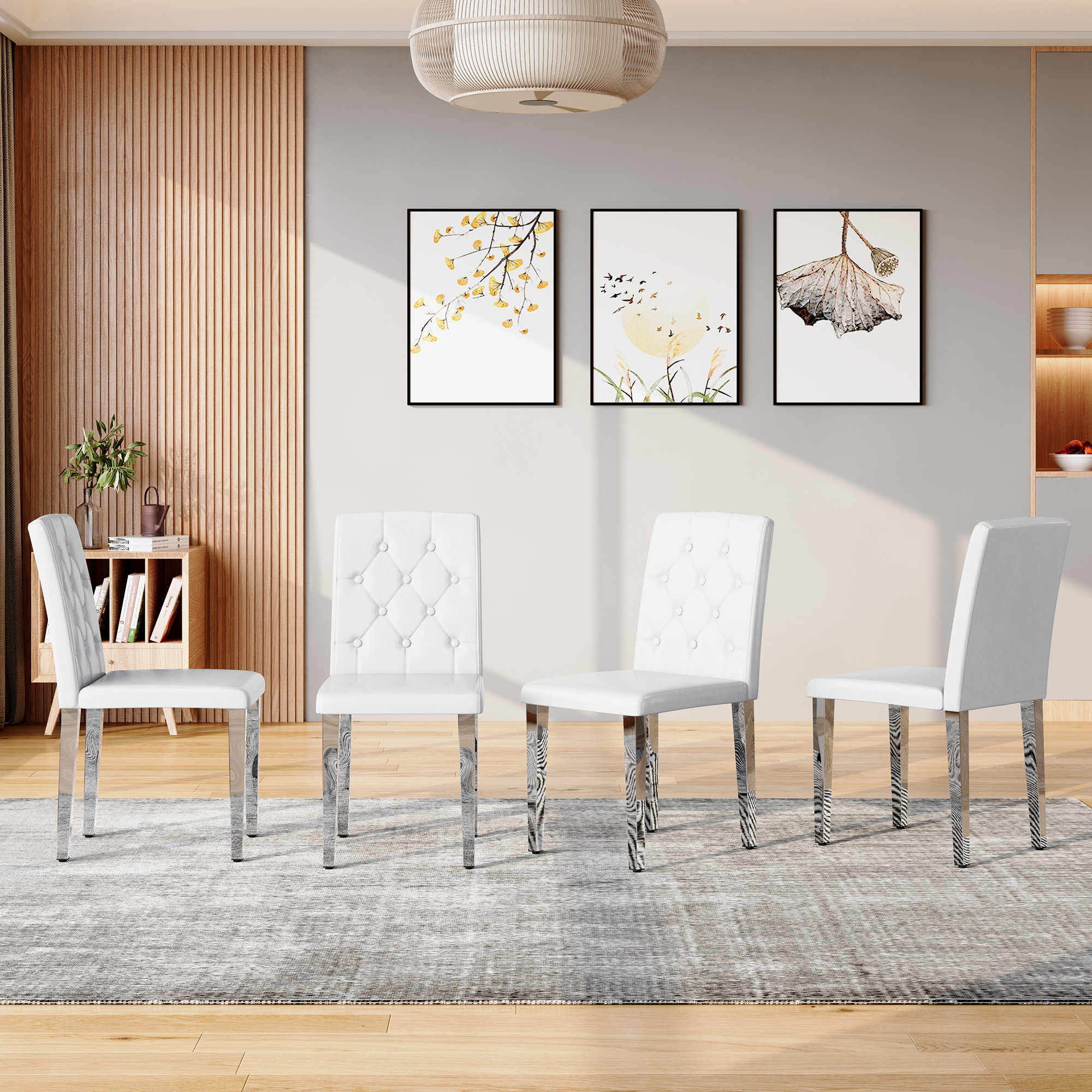 4 chaises salle manger blanc PU 35 po, pattes métal W1151P295715