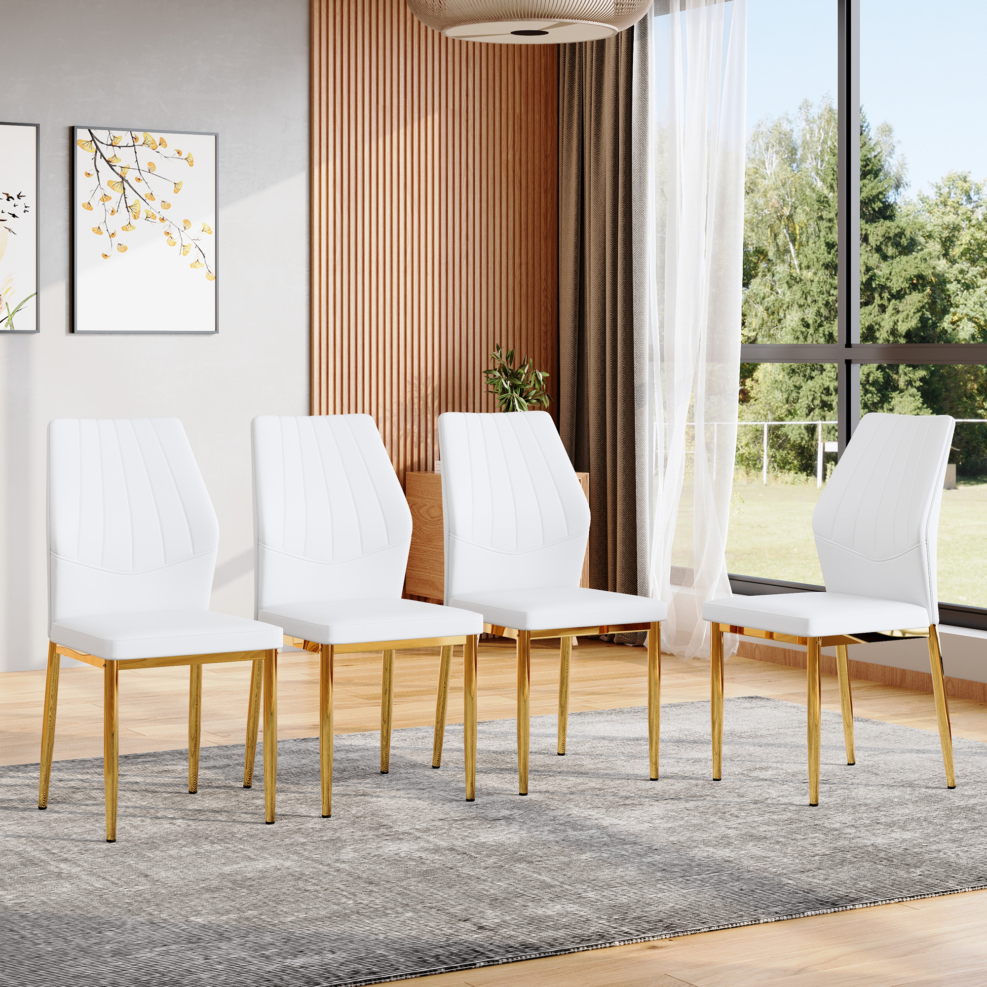 Ensemble 4 chaises salle à manger or/blanc 37po