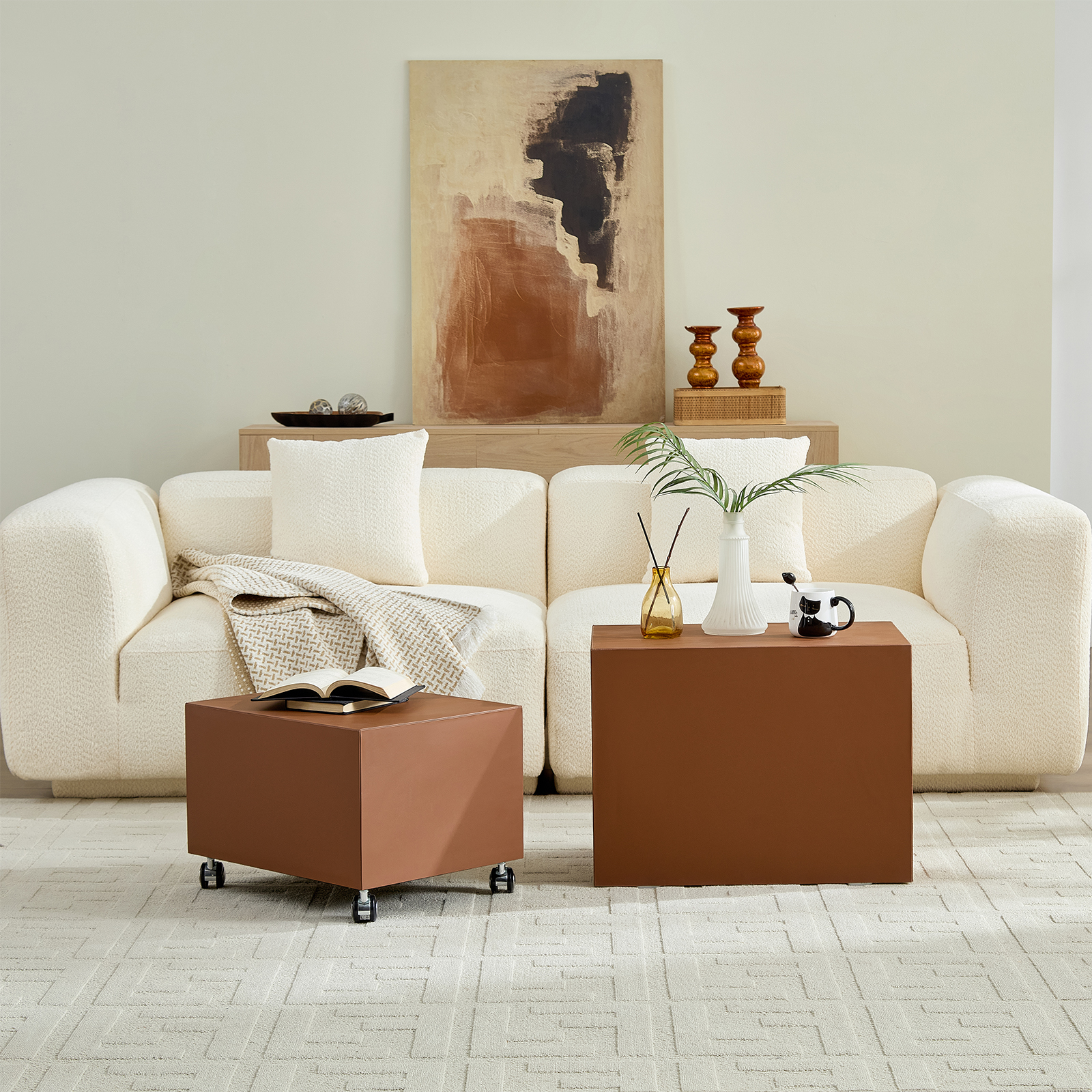 Table cuir sellier MDF brun moderne 2 formats