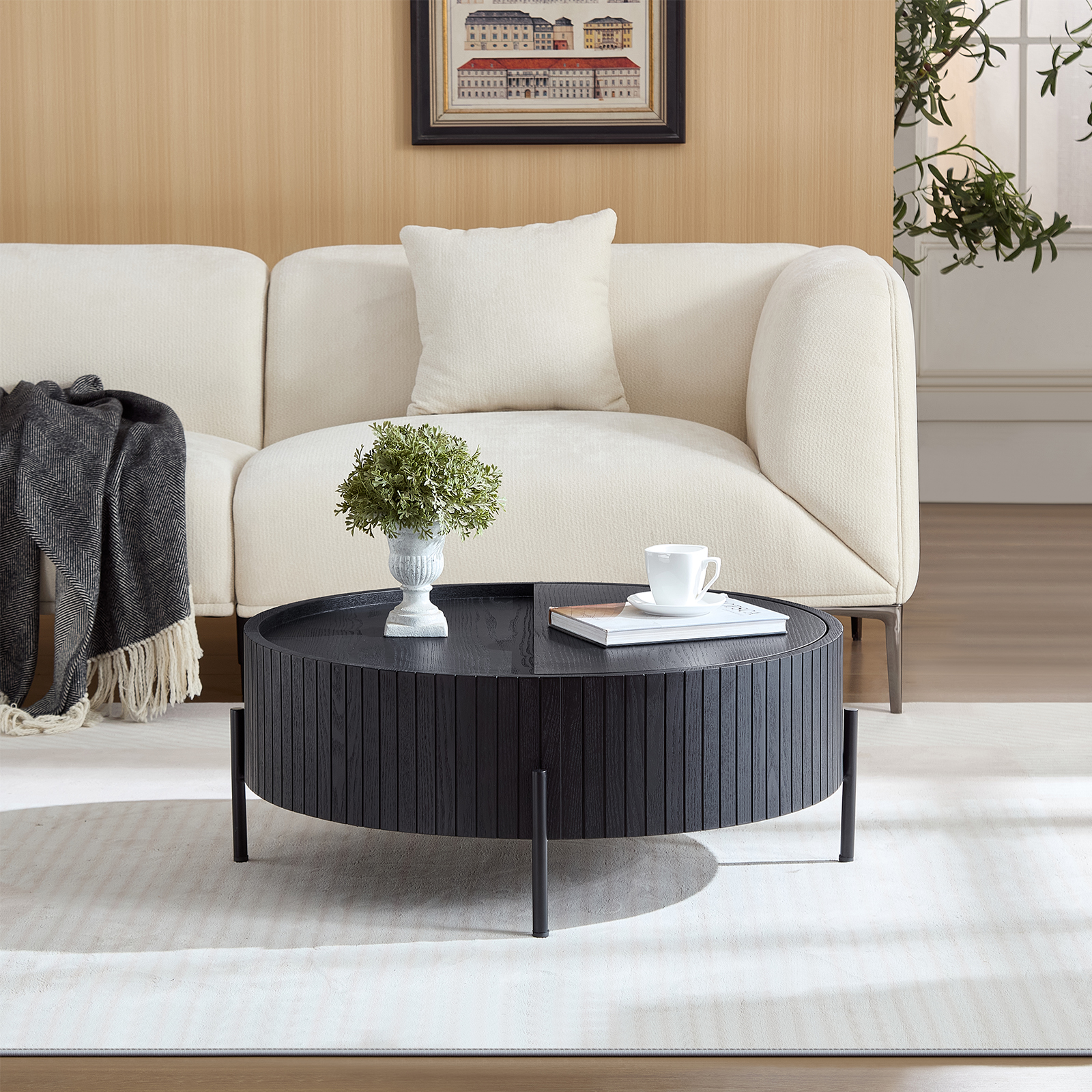 Table café rond rangement accent moderne chambre/salon
