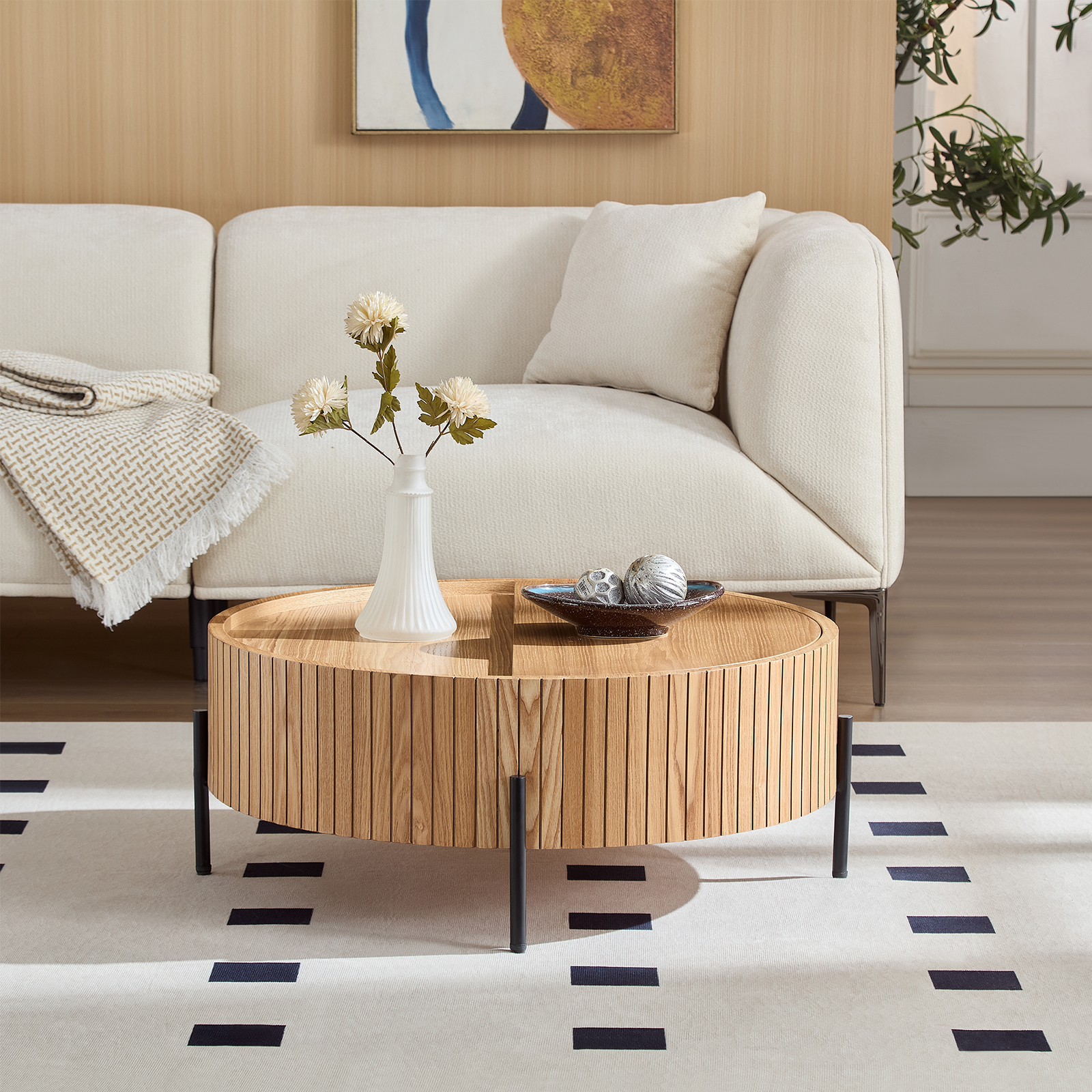 Table basse rond rangement, table d'appoint moderne