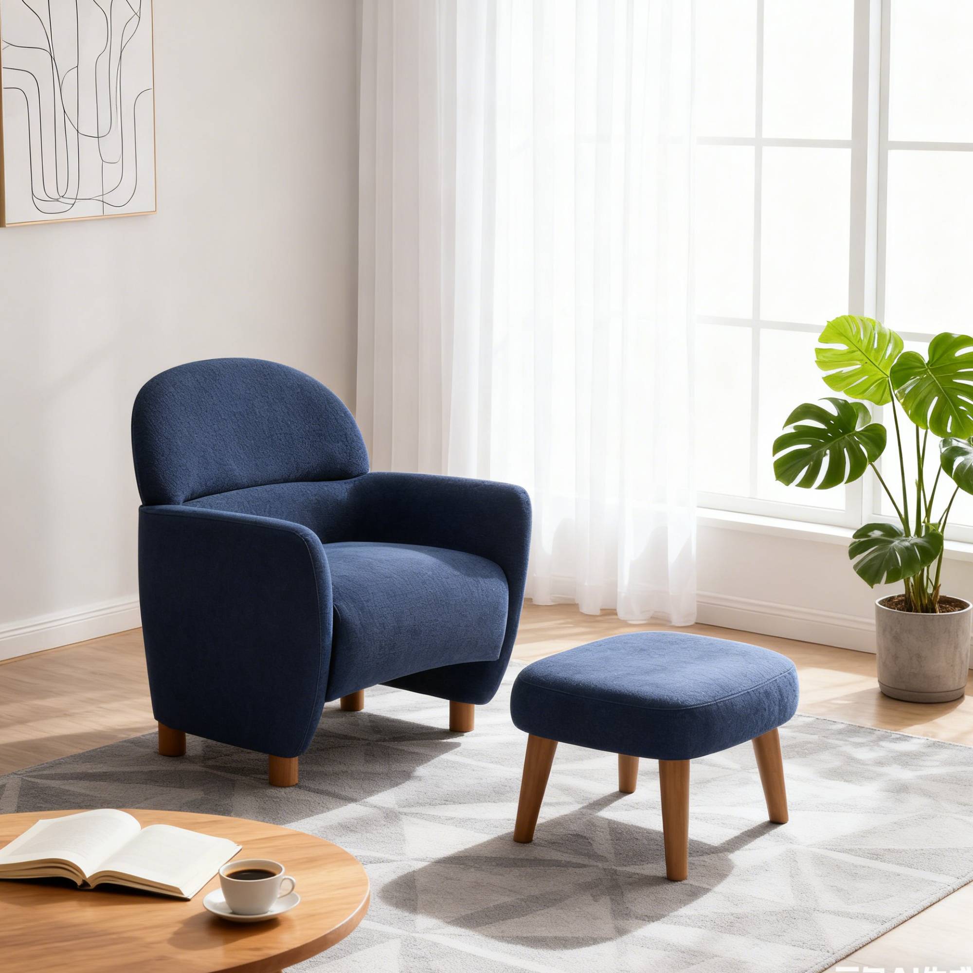 Fauteuil paresseux moderne, repose-pieds ottoman, tissu ouatiné
