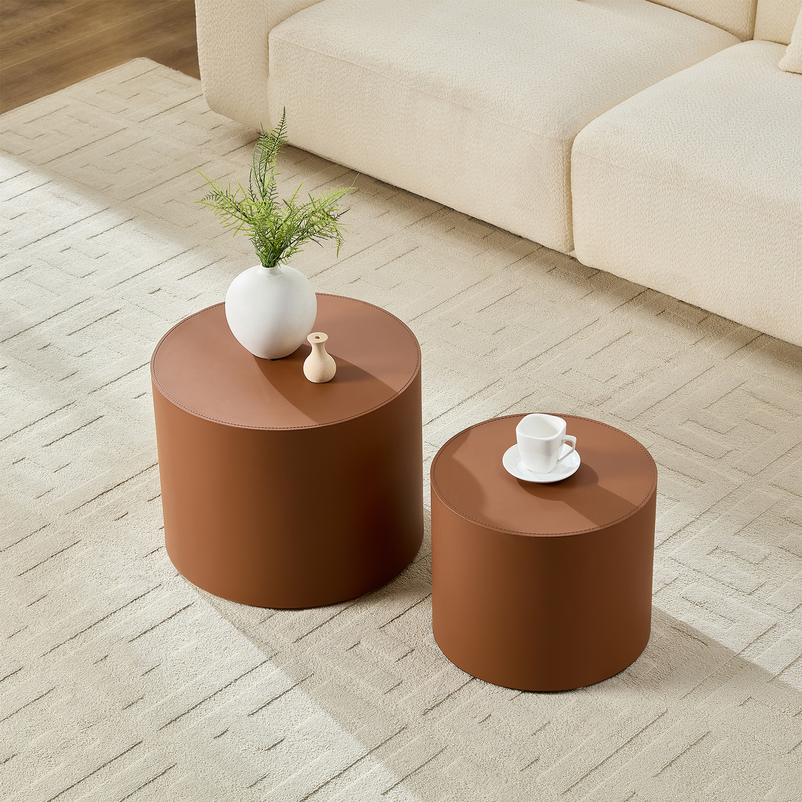 Table MDF cuir marron compact décor salon