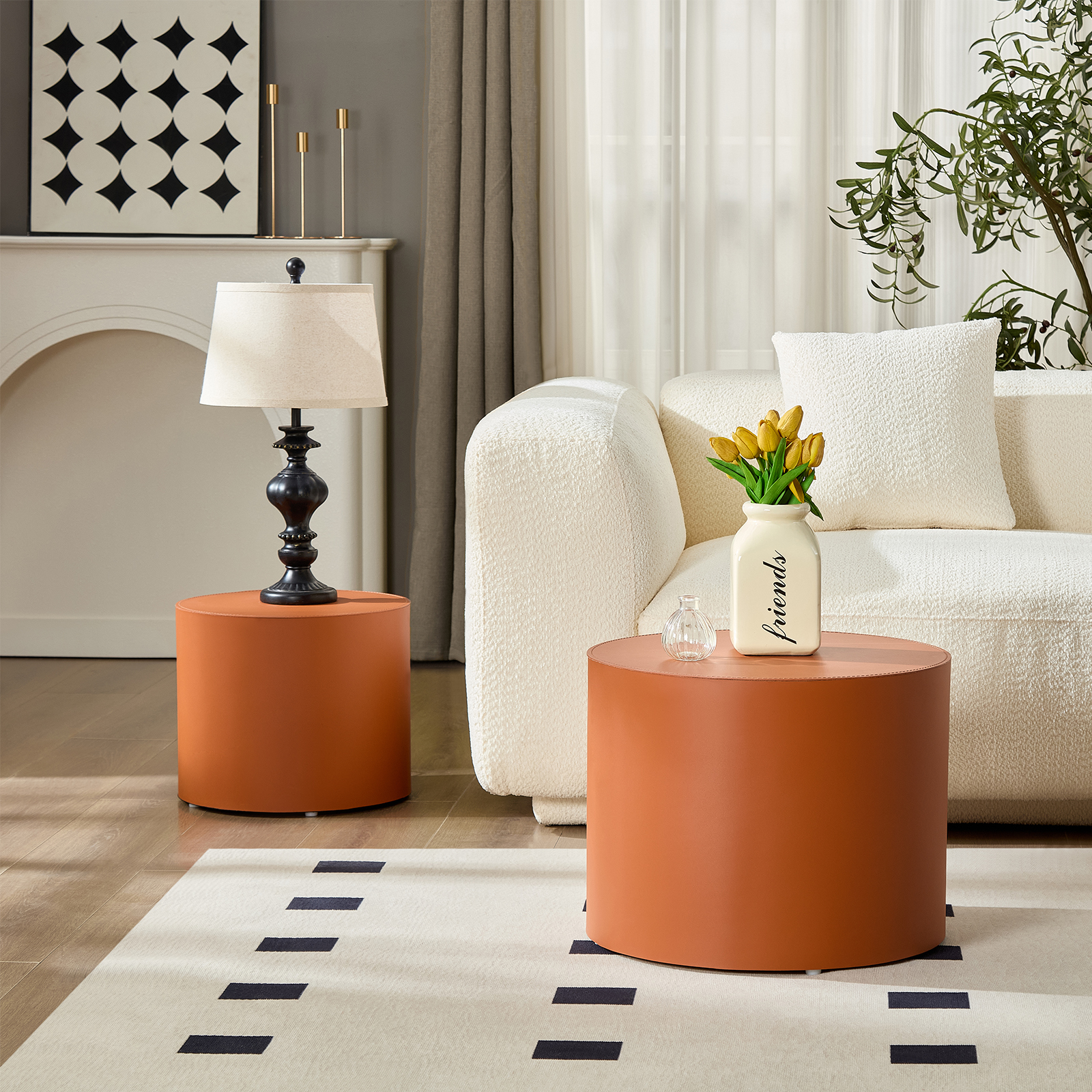 Table MDF cuir selle orange compact