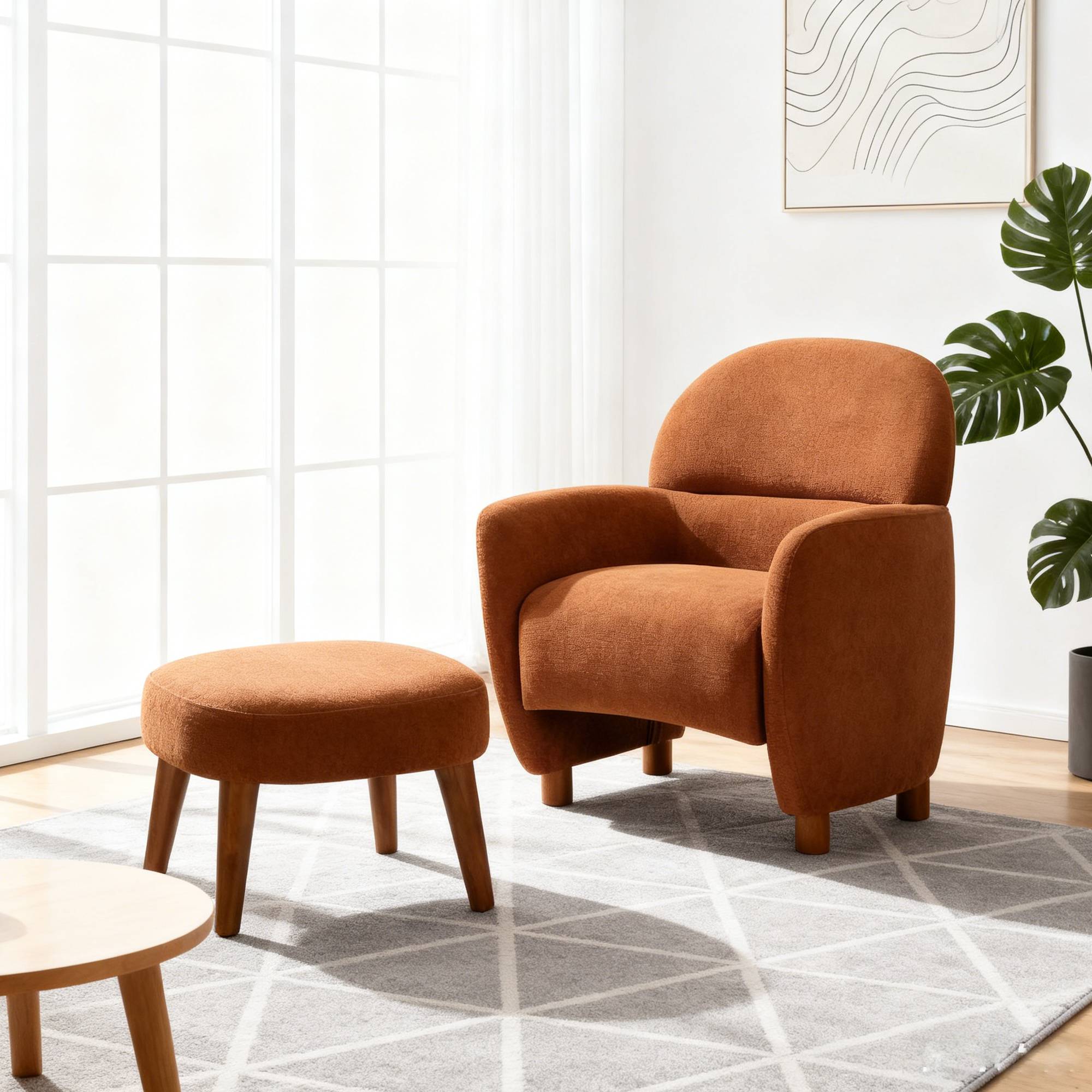 Fauteuil détente avec ottoman, cuir rembourré, petit espace