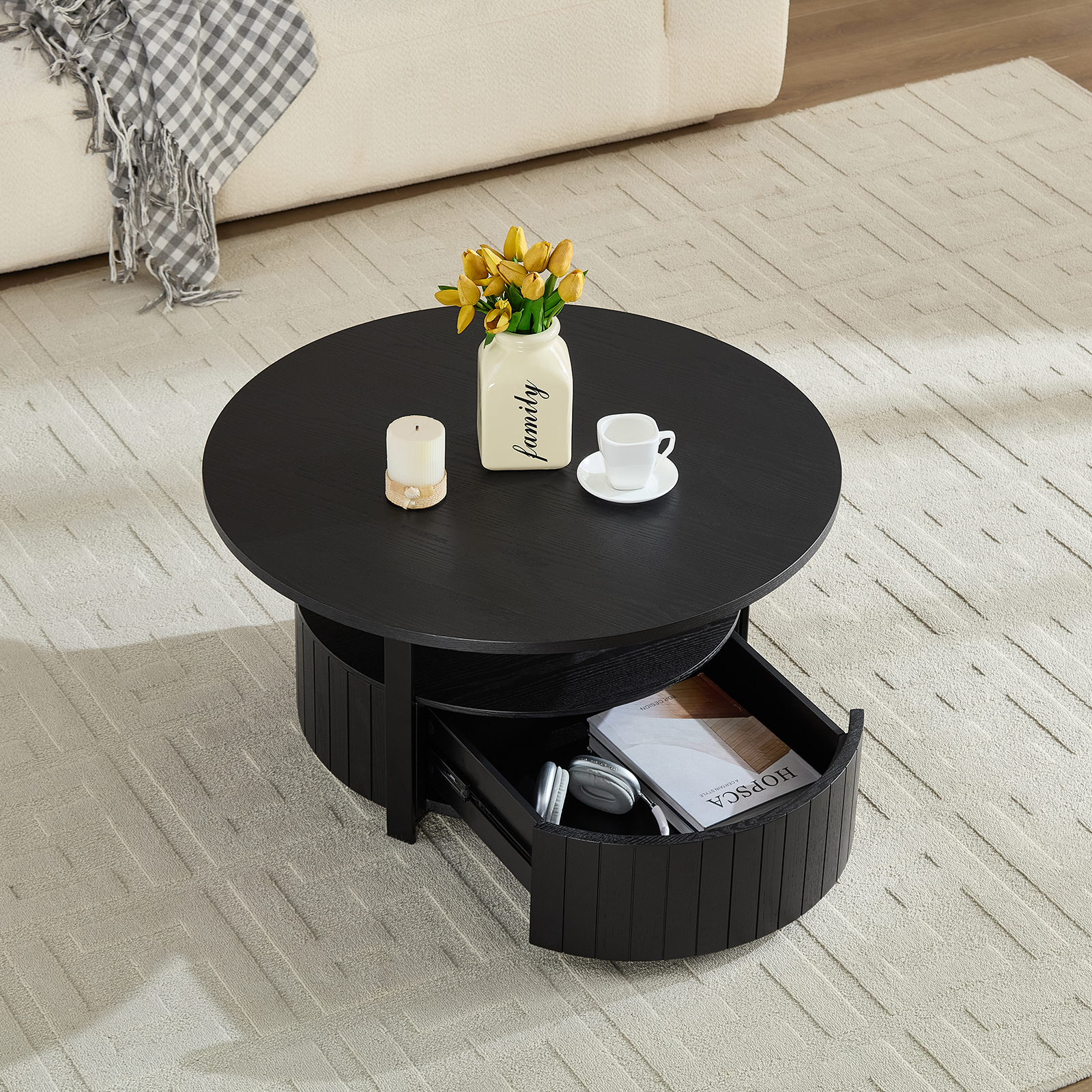 Table café rangement rond stockage