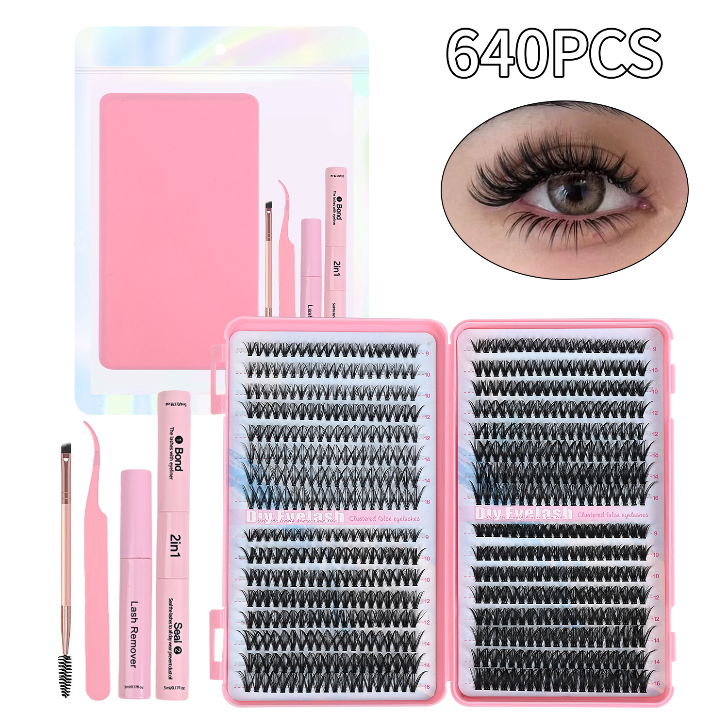Lash Clusters 640 pcs, extensions cils 9-16mm, faux cils individuels