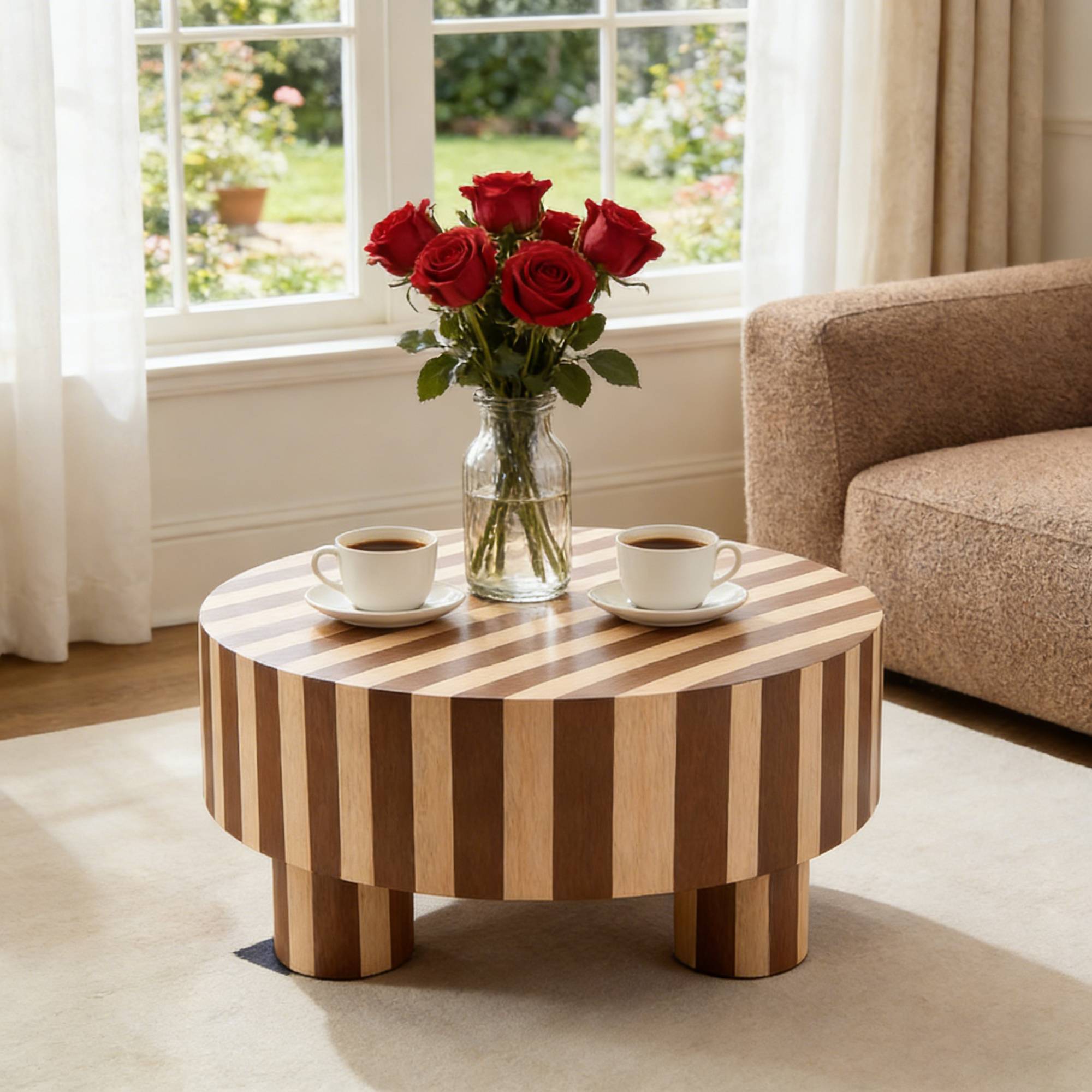 Table à café en bois rond, fini naturel