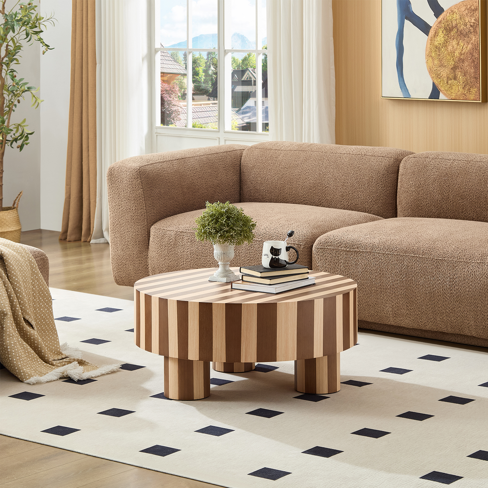 Table basse bois rond fini naturel salon