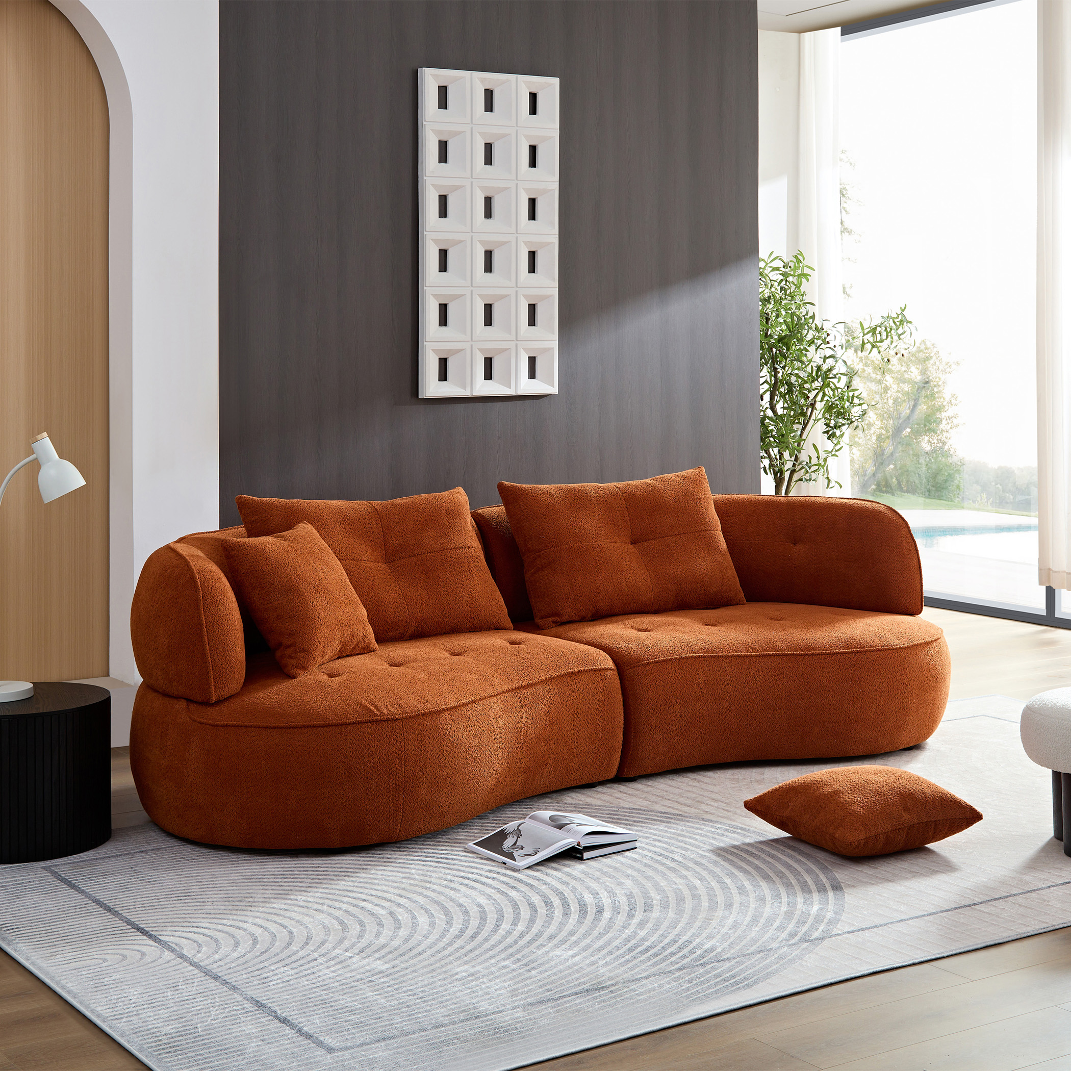 Sofa sectionnel WKS7C orange, cadre bois