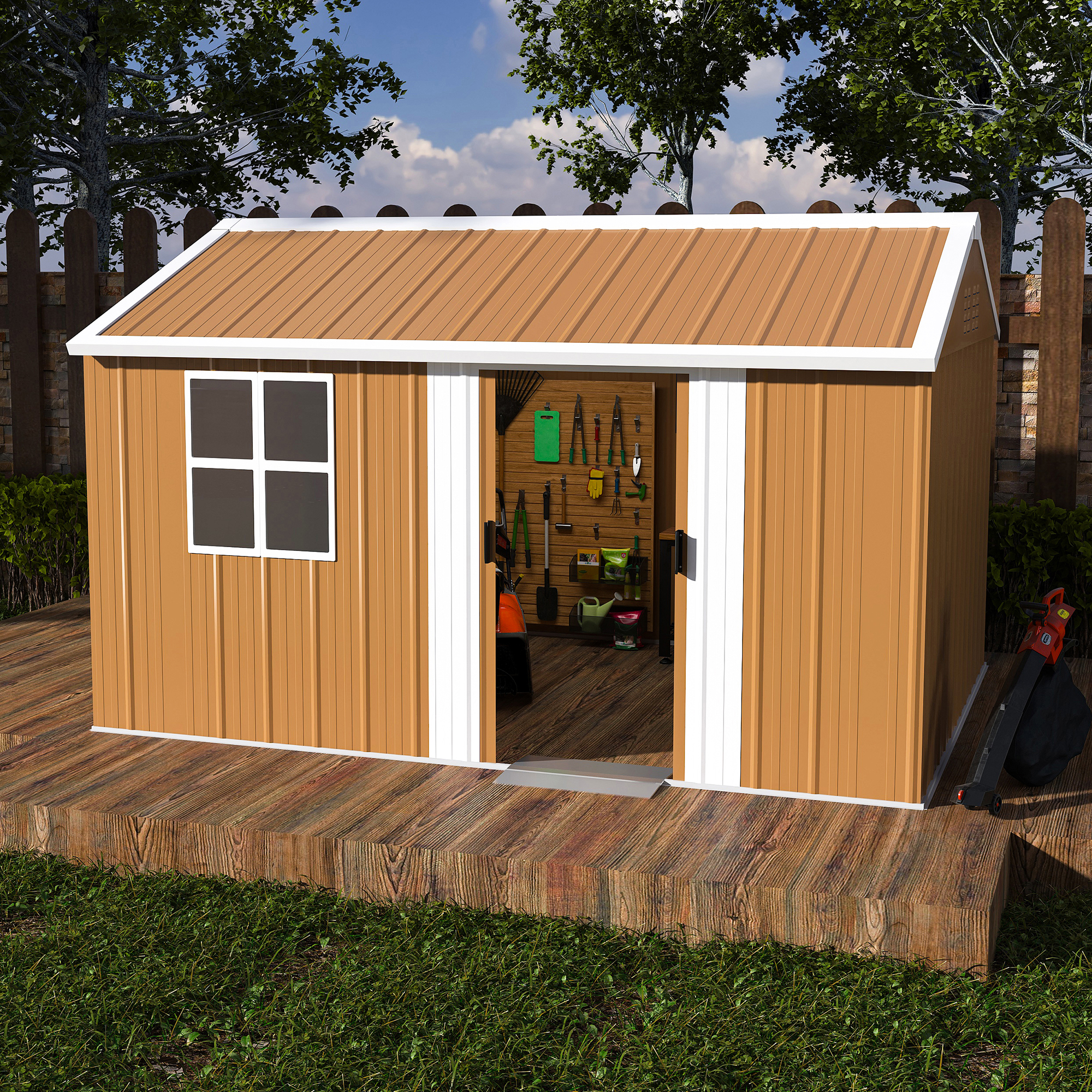 Remise métal 12x8pi fenêtres verrous ventilation sans plancher