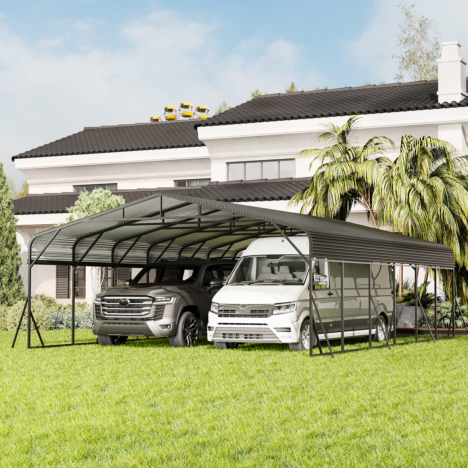 Carport 20x30' acier galvanisé - Cadre triangle renforcé, toutes saisons