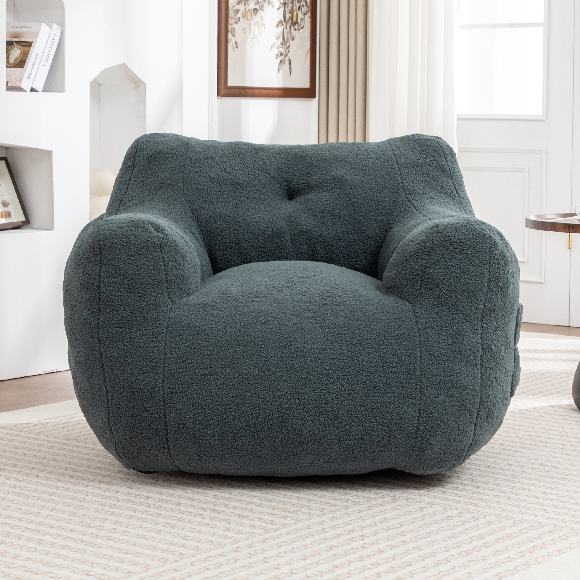 Fauteuil pouf, mousse haute densité, accoudoirs, gris