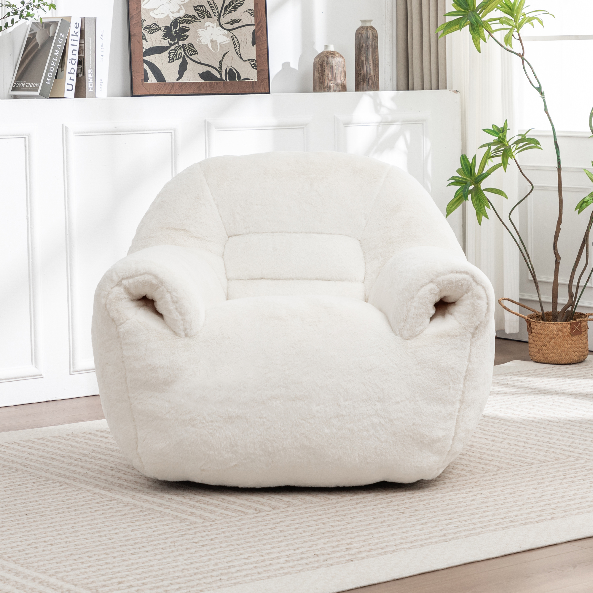 Pouf Bean Bag gris avec support dorsal