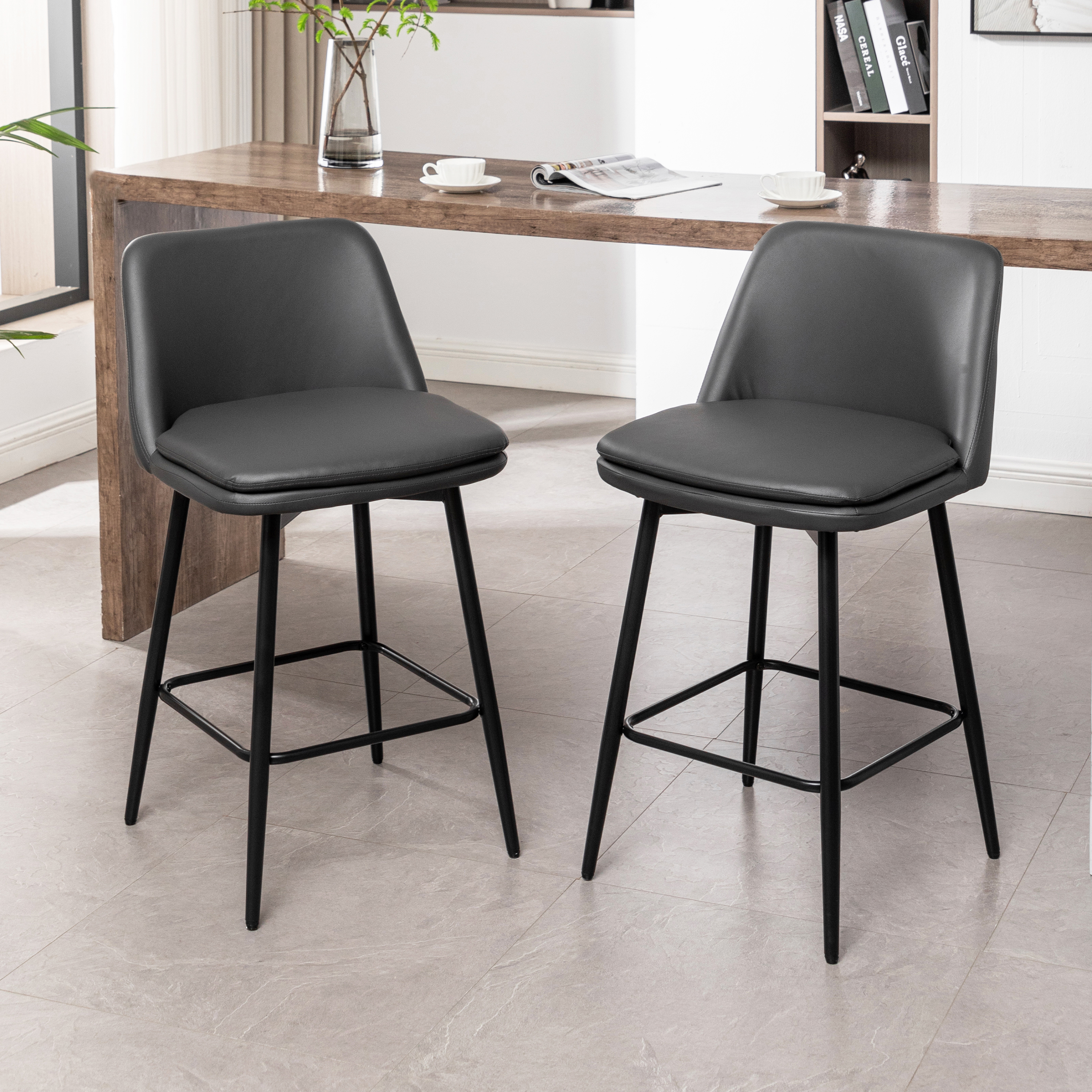 2 tabourets bar 360° hauteur comptoir cuir synthétique gris