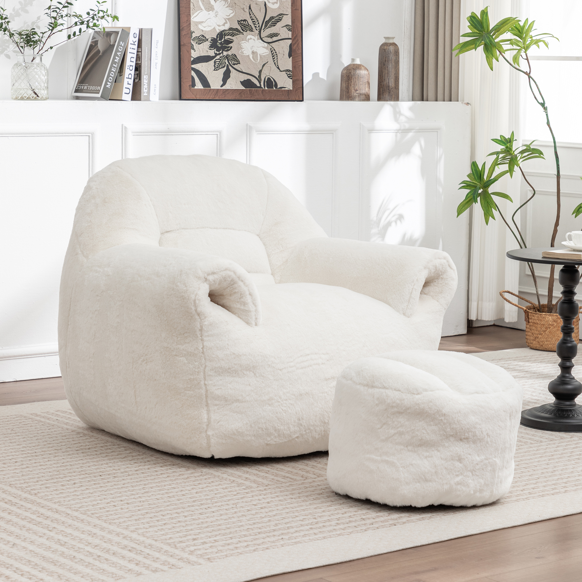 Pouf Poire Confortable Blanc Dossier Tabouret Adultes Enfants