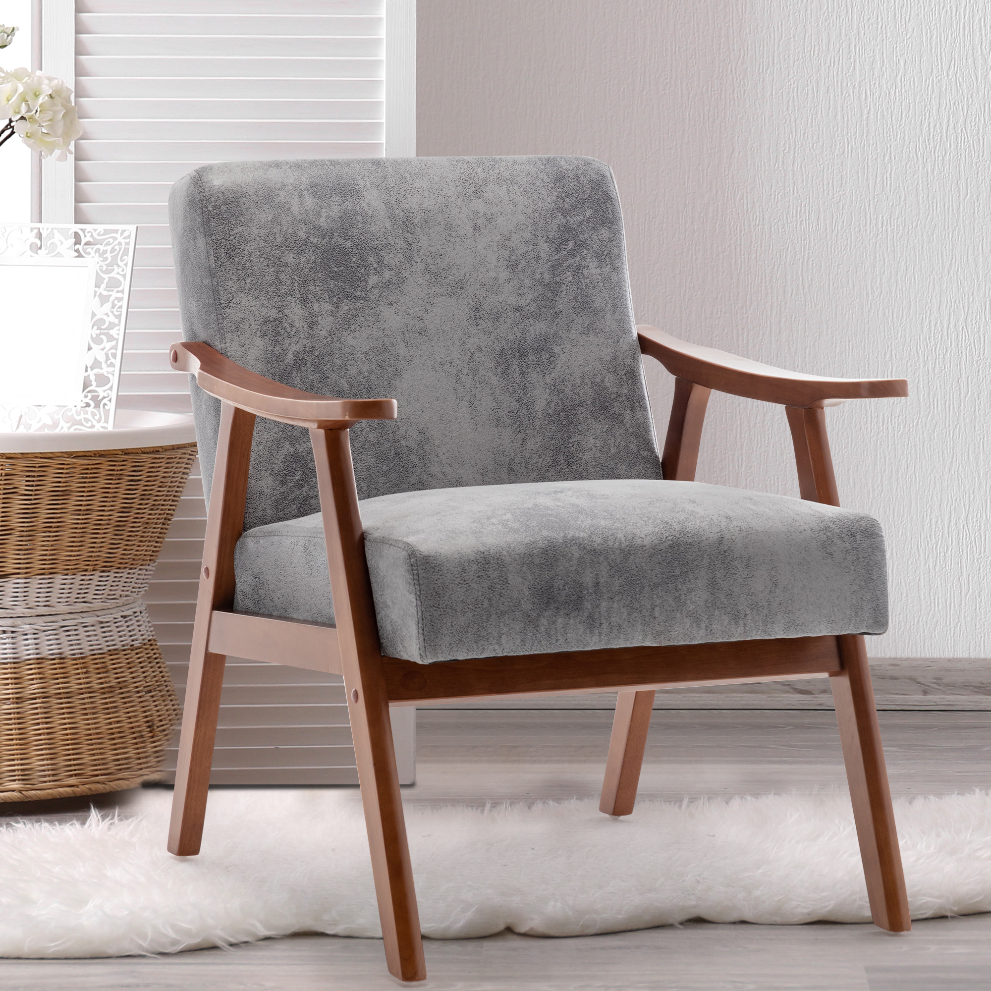 Fauteuil mi-siècle dossier haut bois salon chambre